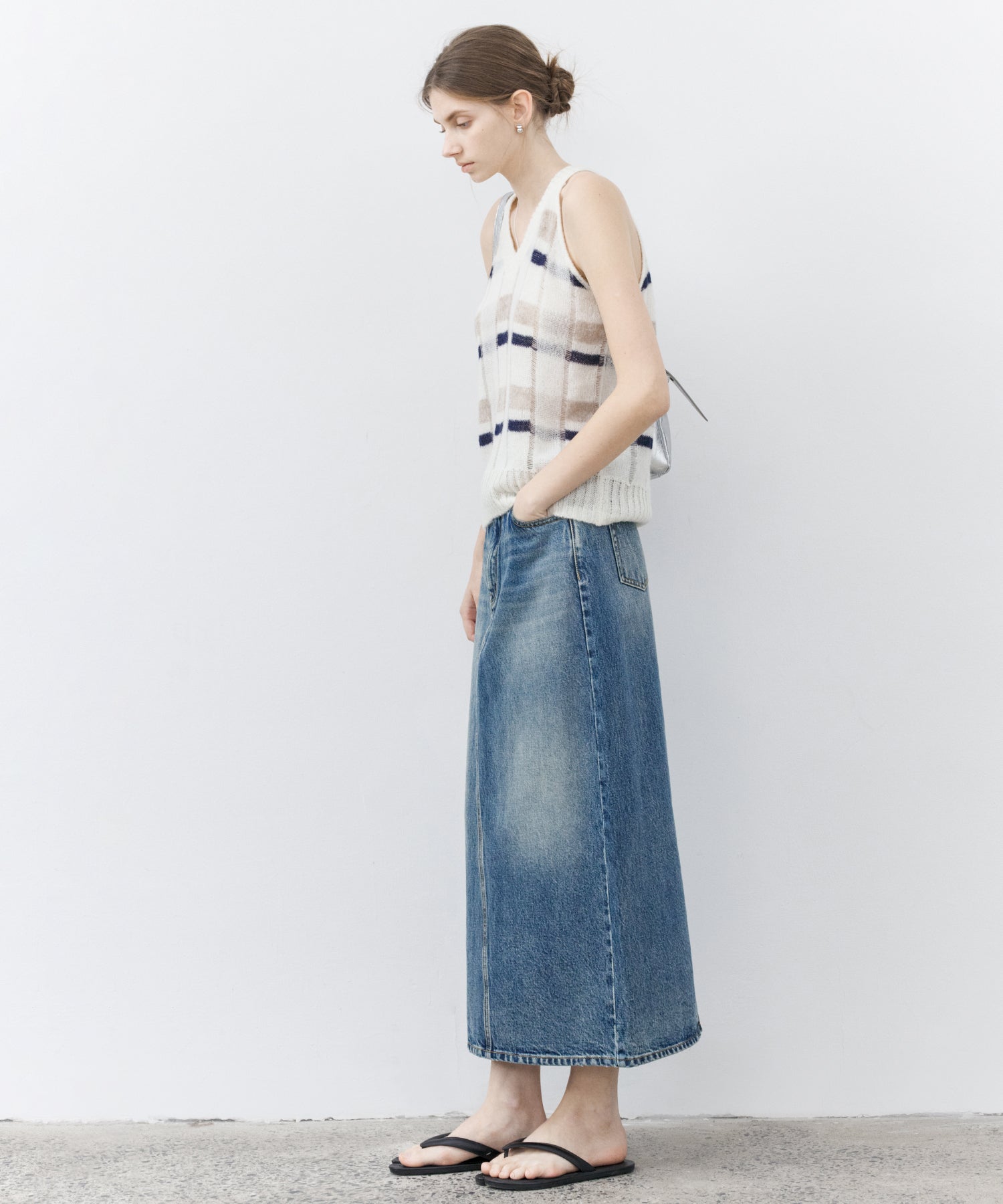 Used Wash I-Line Denim Long Skirt