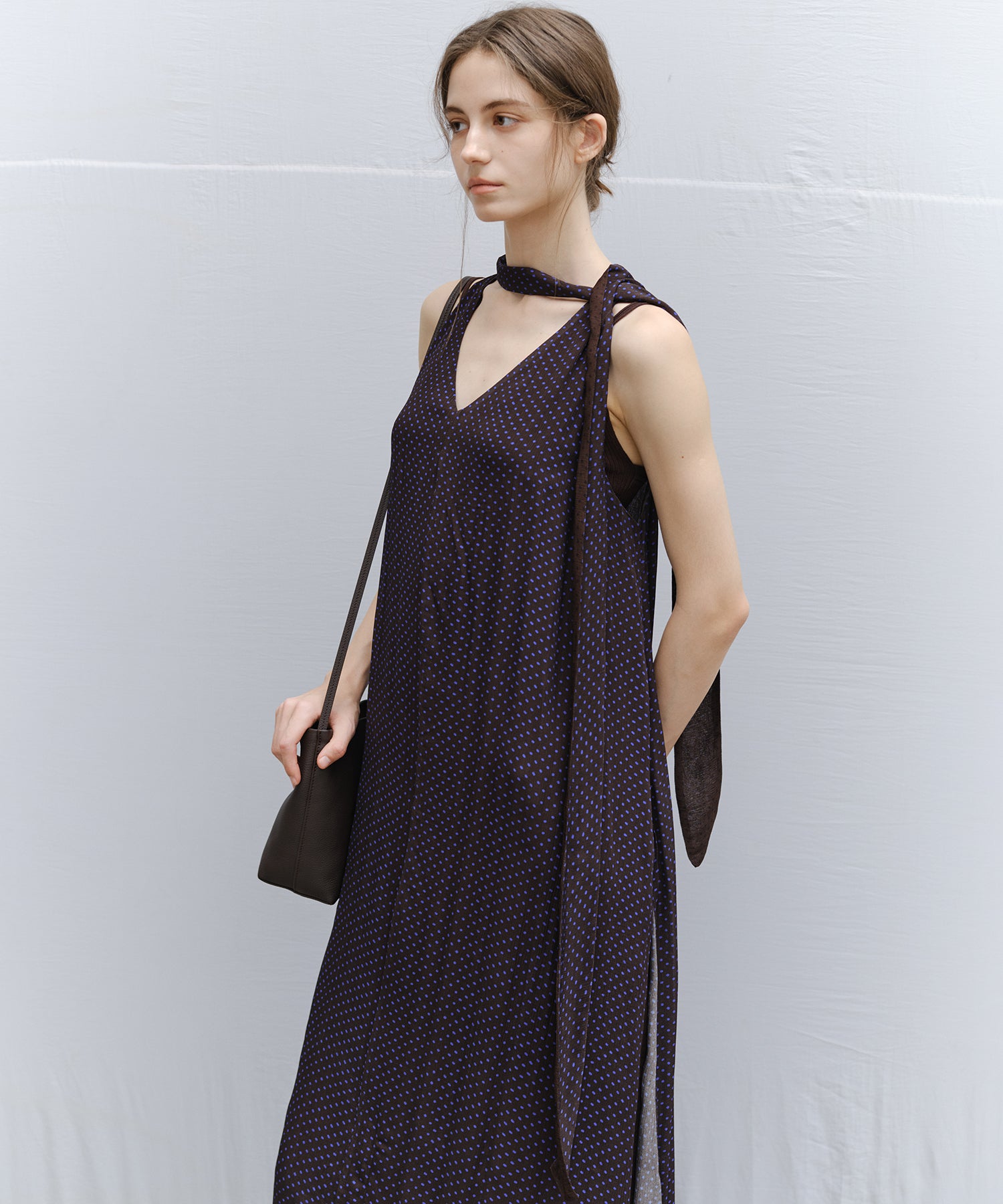 Dot Scarf Detail V-Neck Dress