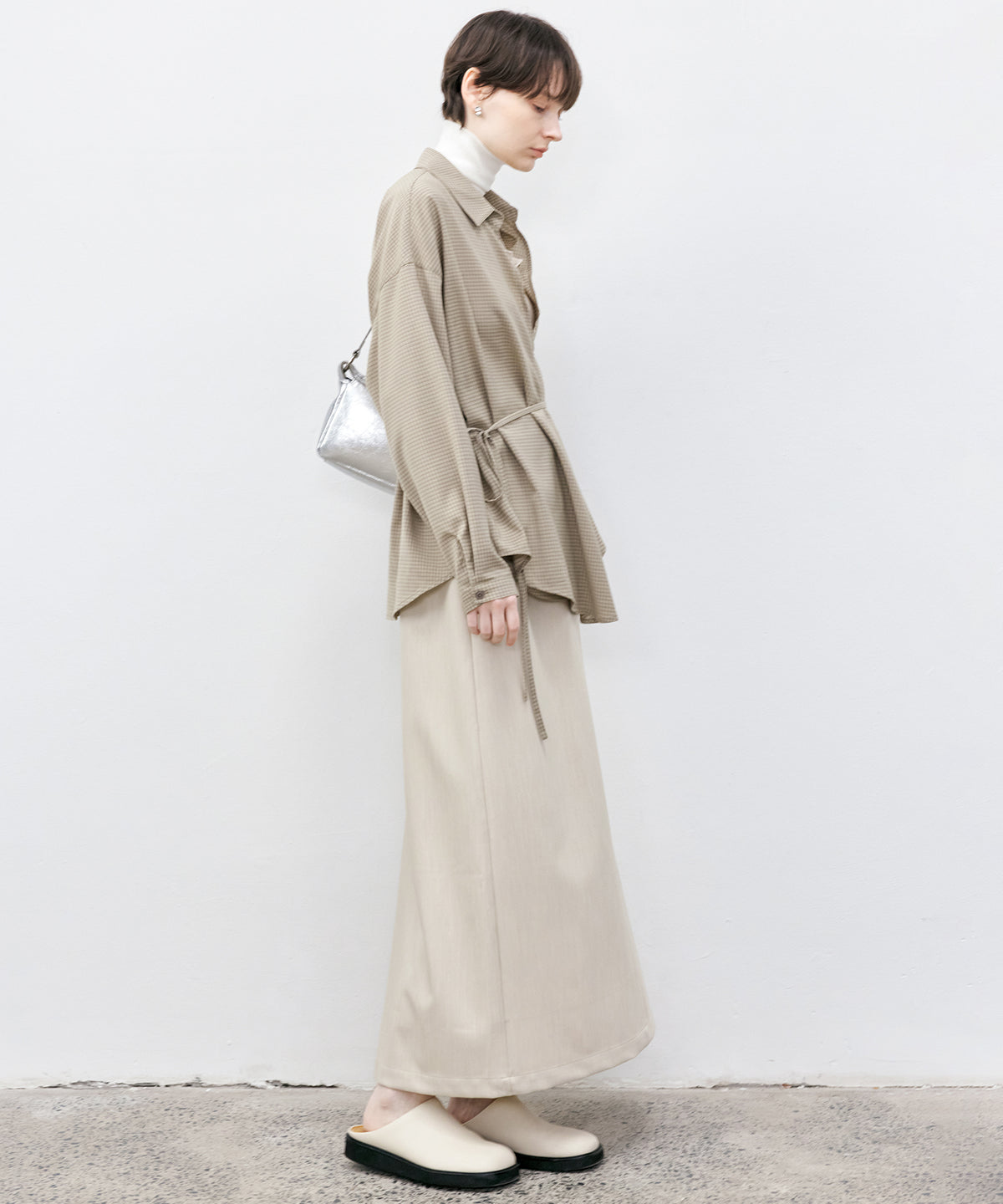 Wrap-Front Waist Tie Design Shirt