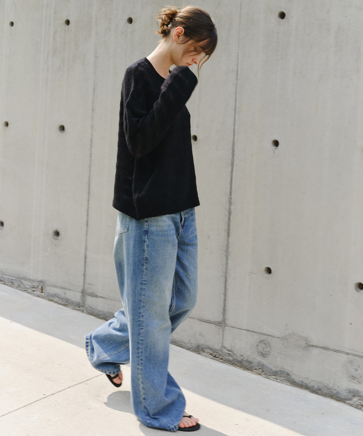 「10月下旬出荷予定」Sheer Wool-Blend Border Knit Pullover