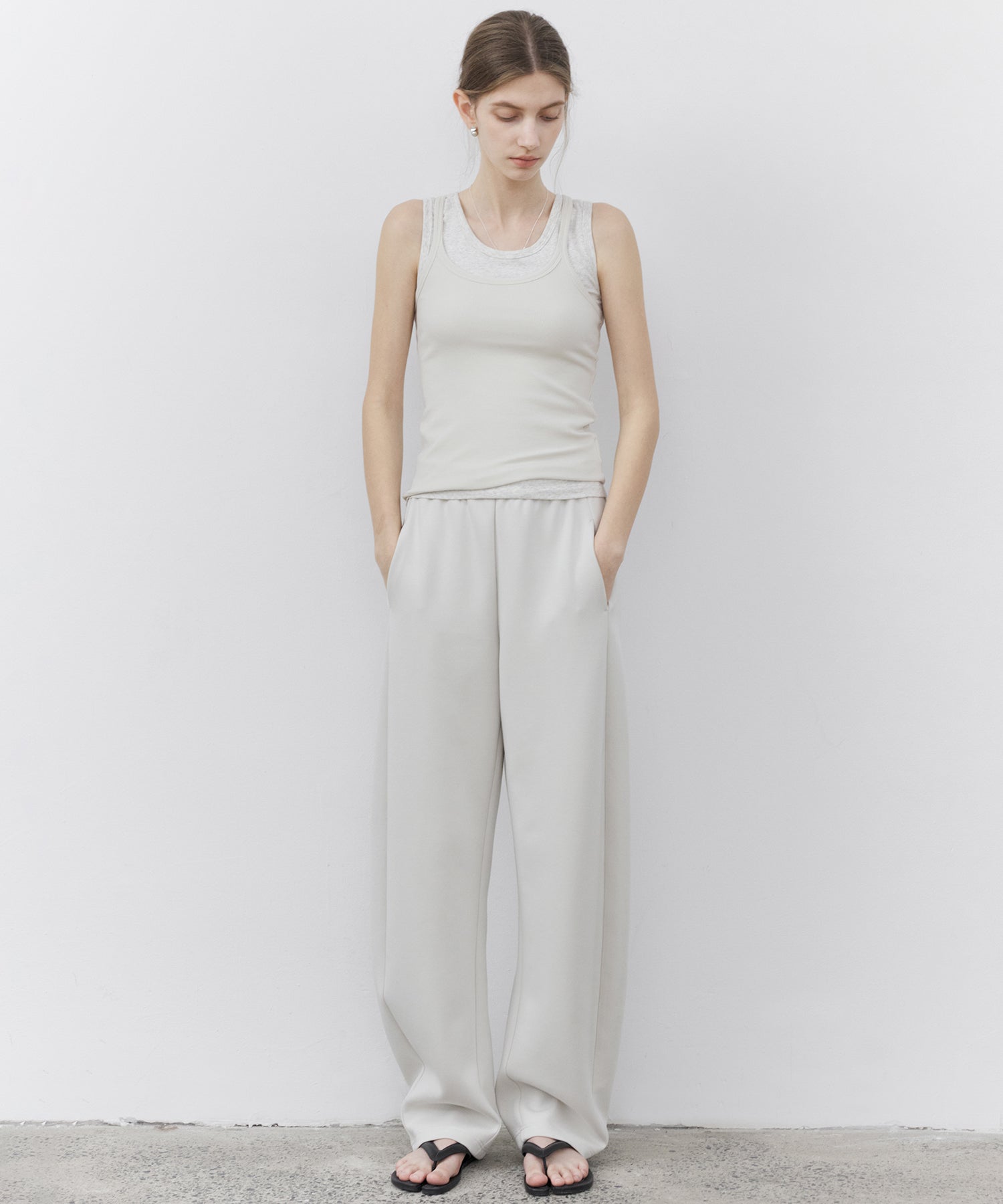Curved Silhouette Jersey Wide Pants