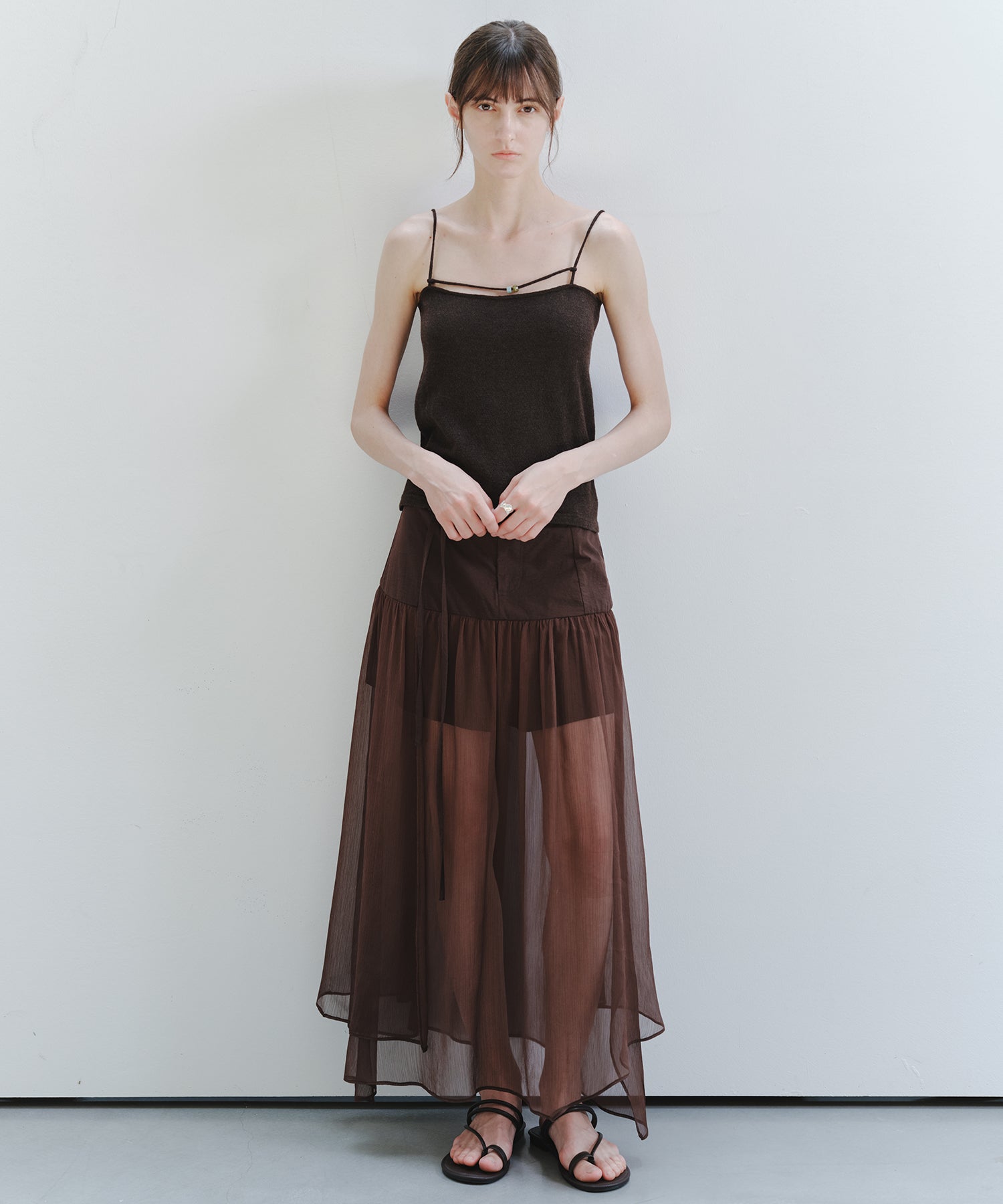 「8月中旬～下旬出荷」Sheer Layered Draped Long Skirt
