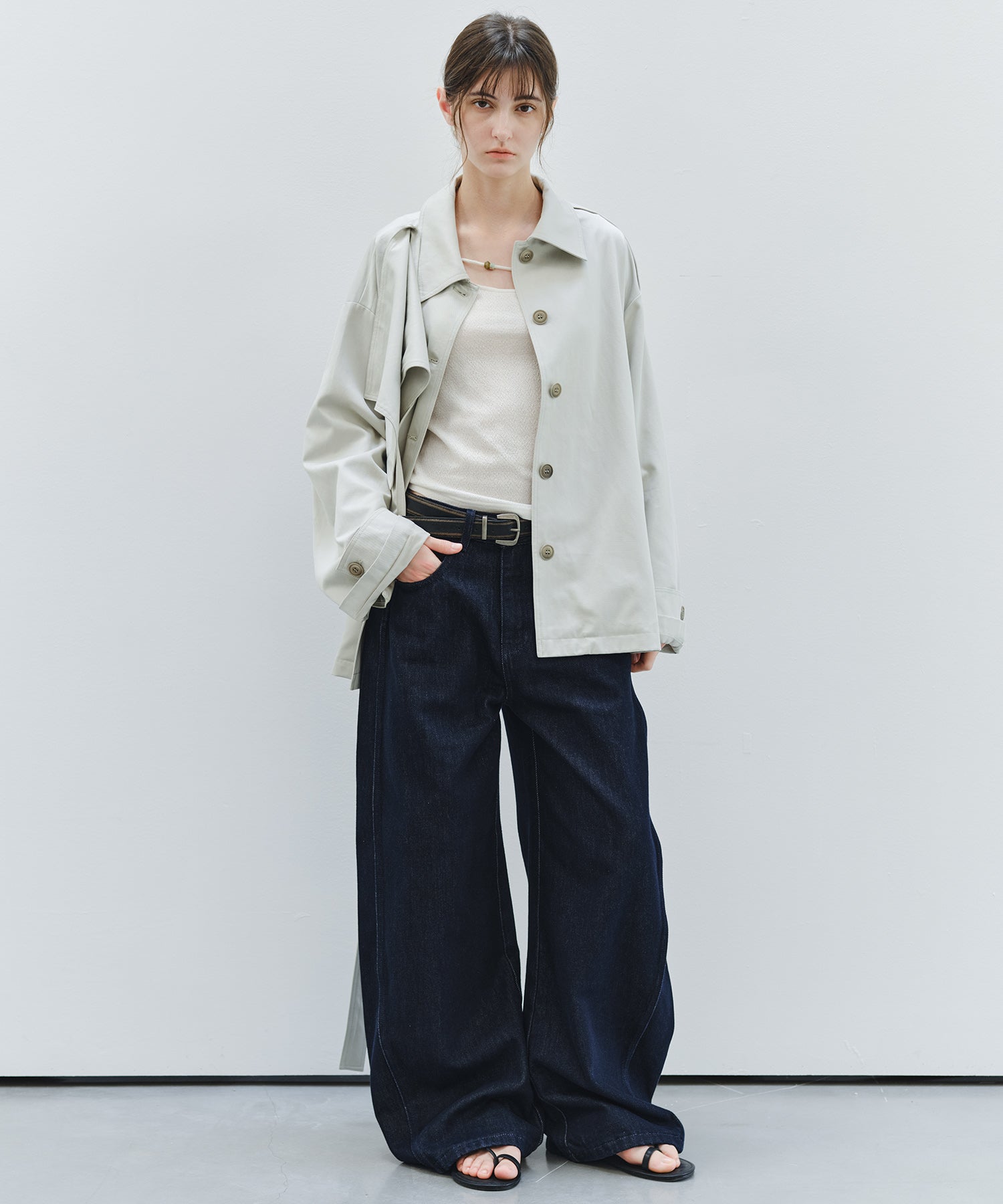 「9月下旬出荷予定」Detachable Scarf Belted Short Trench Coat
