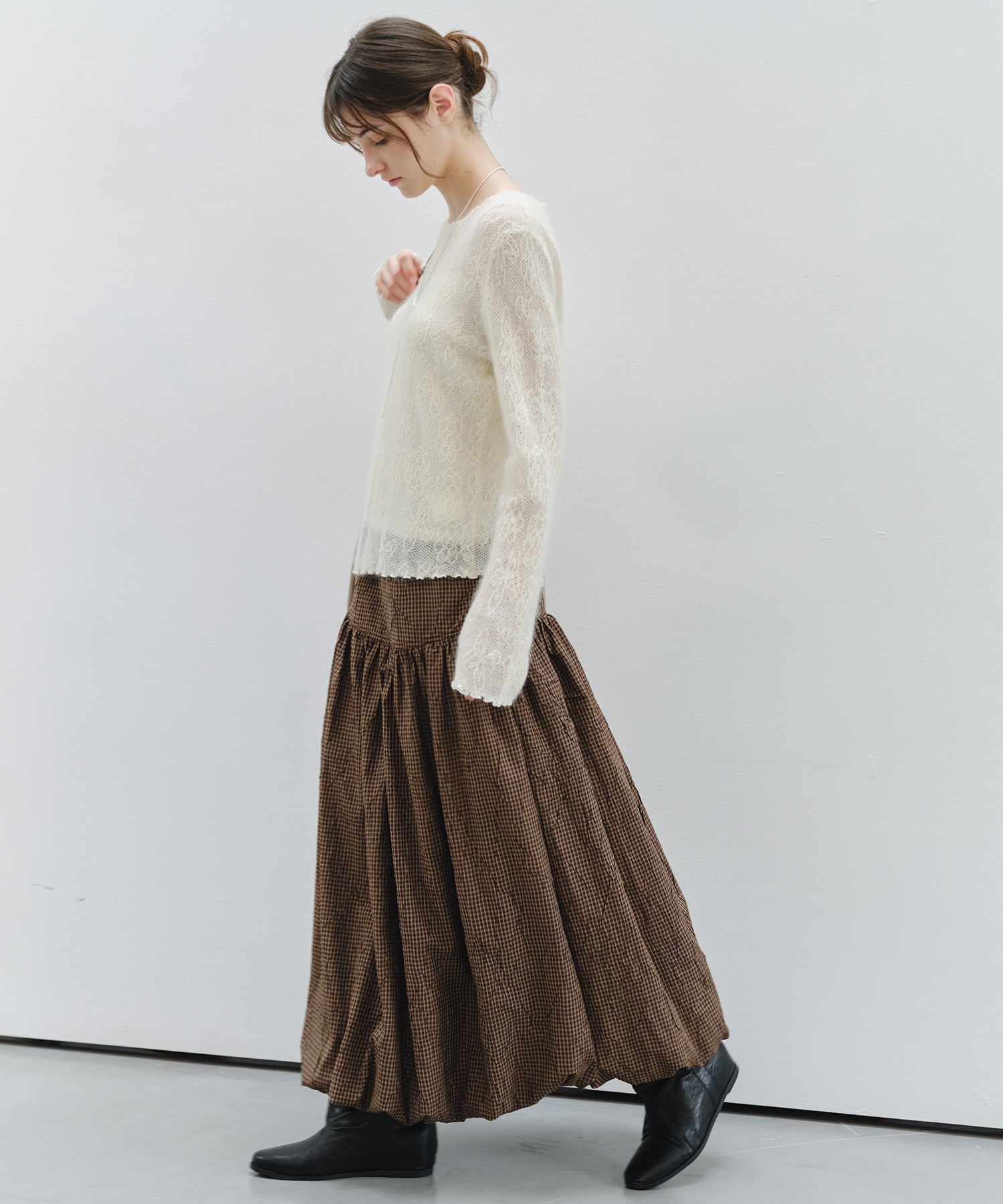 「9月下旬出荷予定」Vintage Check Balloon Long Skirt