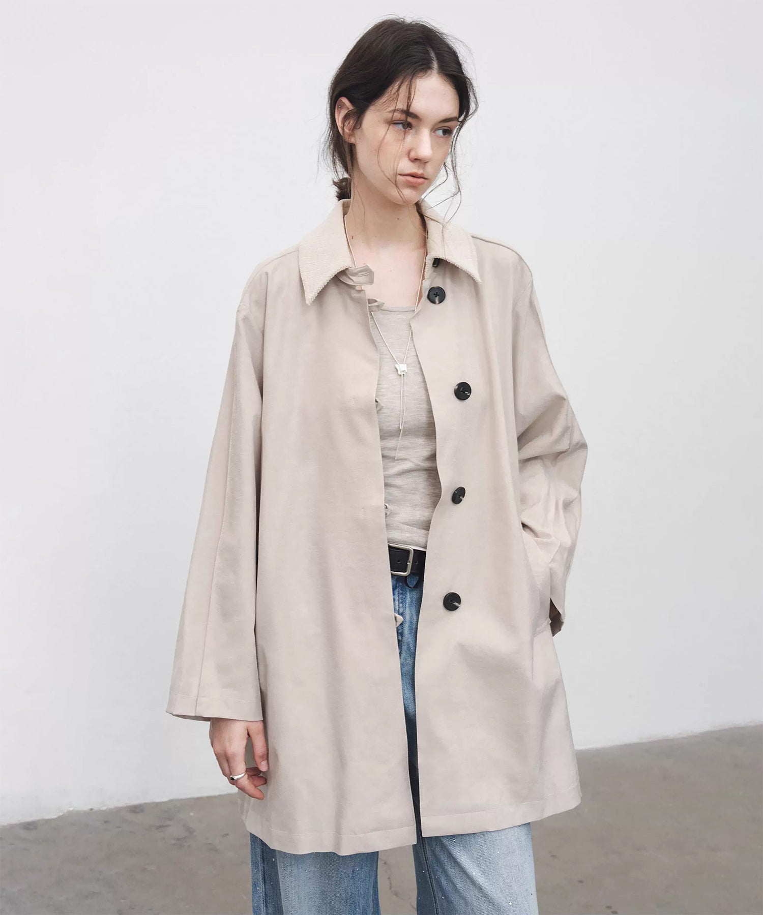 Oversized Corduroy Color-Block Long Coat
