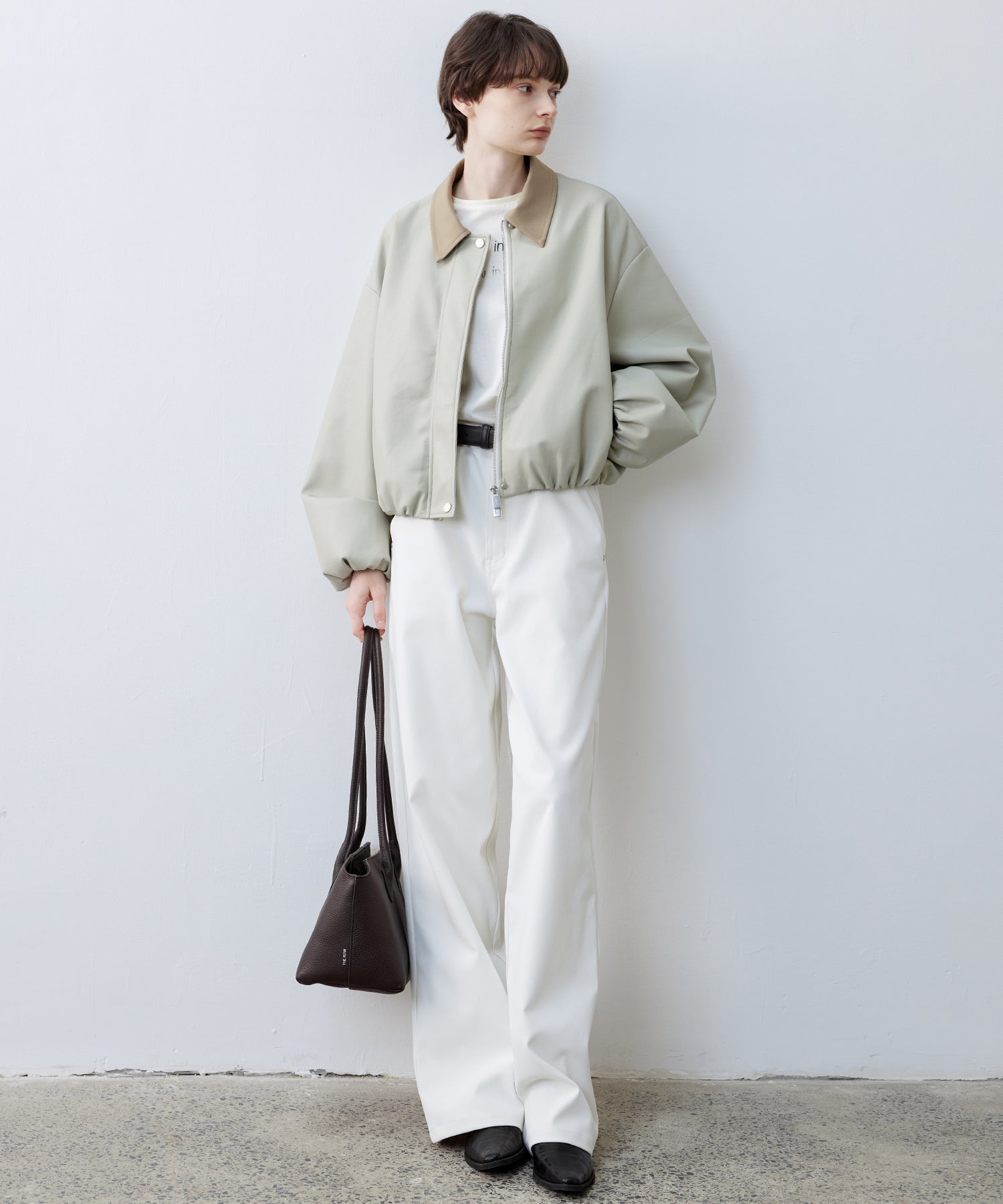 Contrast Collar Cropped Faux Leather Jacket