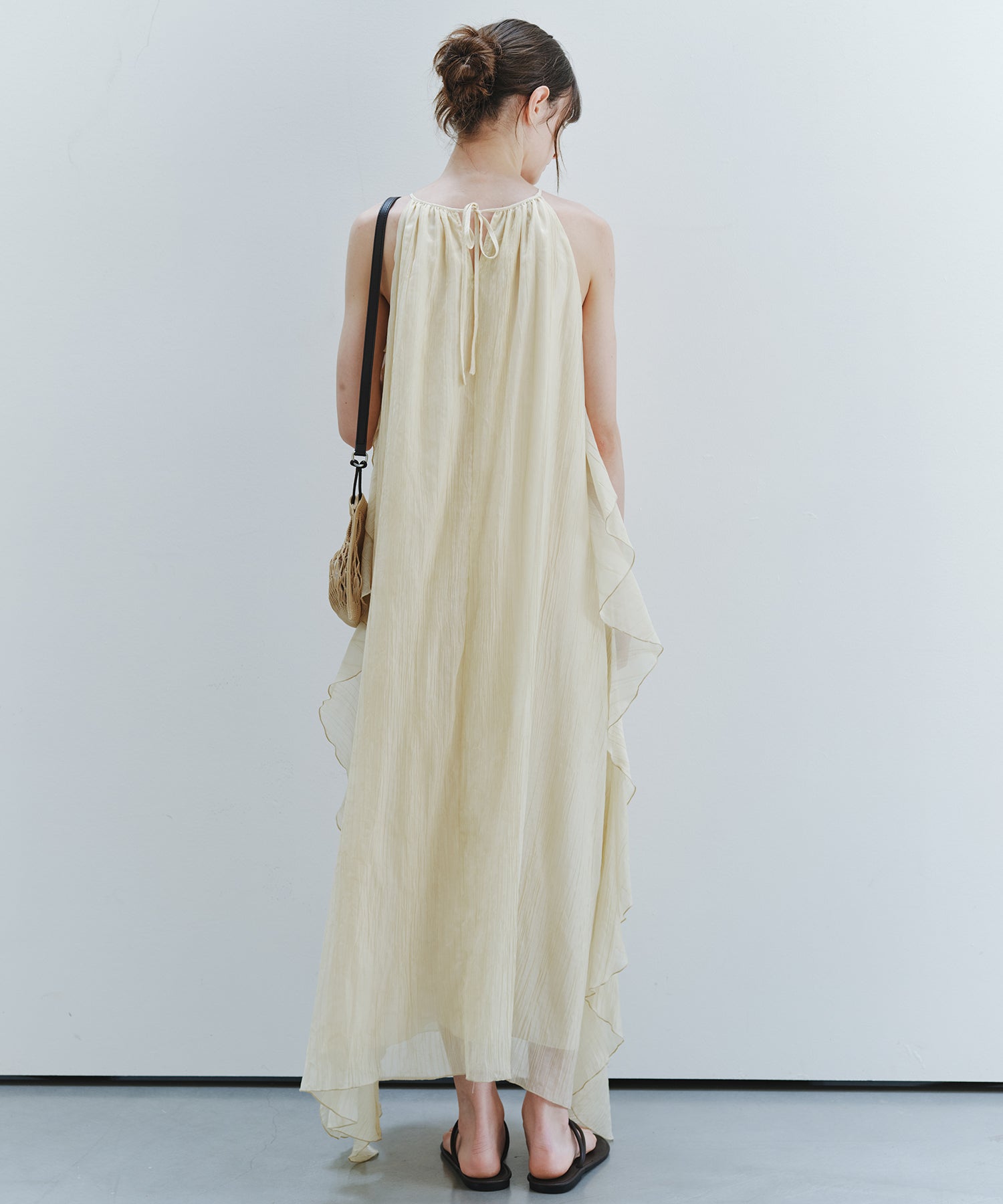 「7月中旬～下旬出荷」Sheer Ruffle Asymmetric Cami Dress