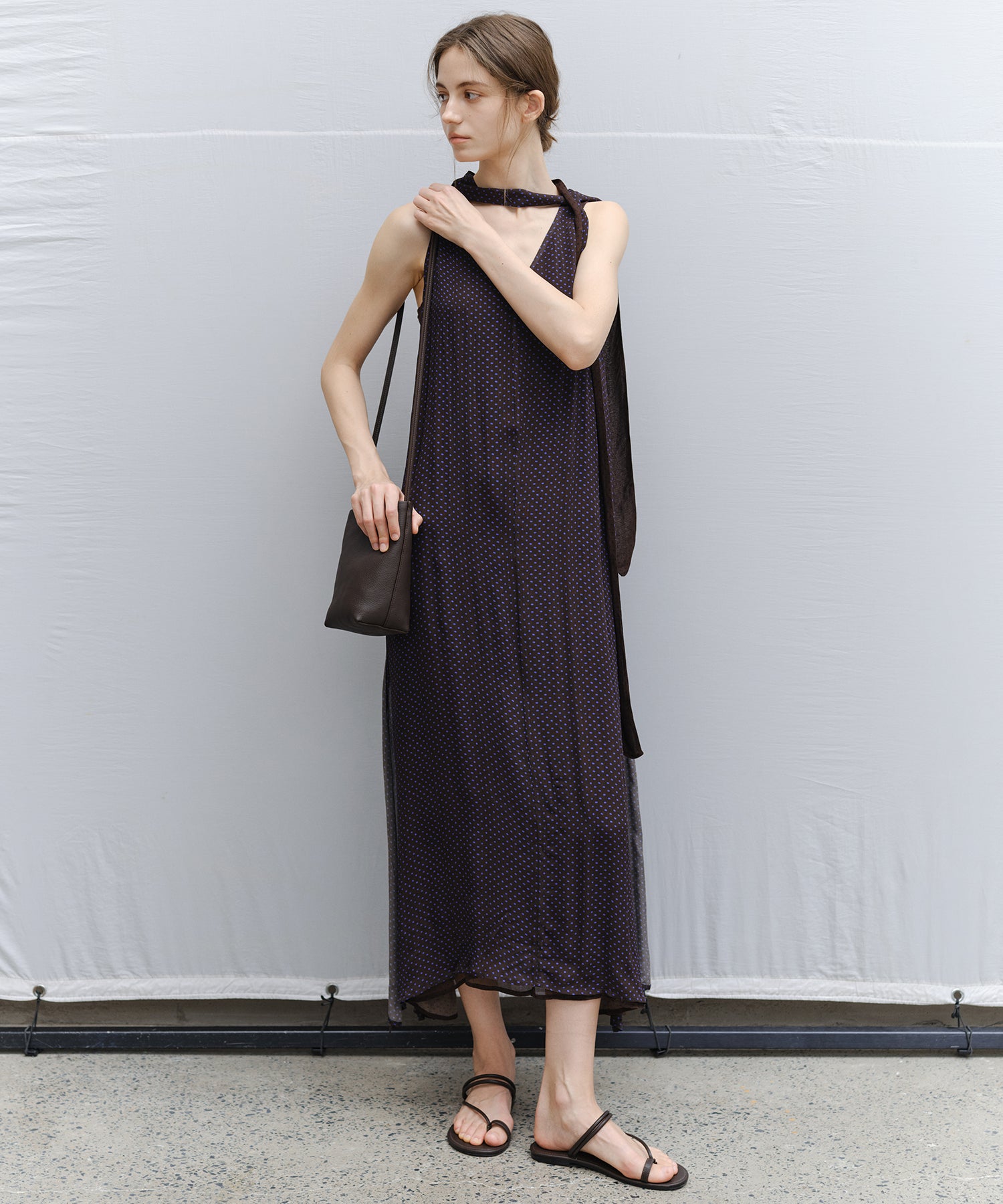 Dot Scarf Detail V-Neck Dress