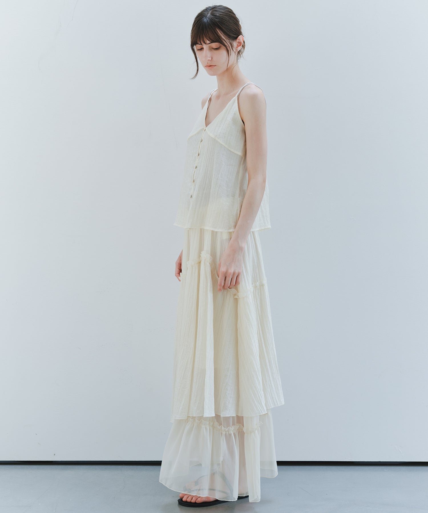「7月上旬～中旬出荷」Sheer Panel Tiered Flare Skirt