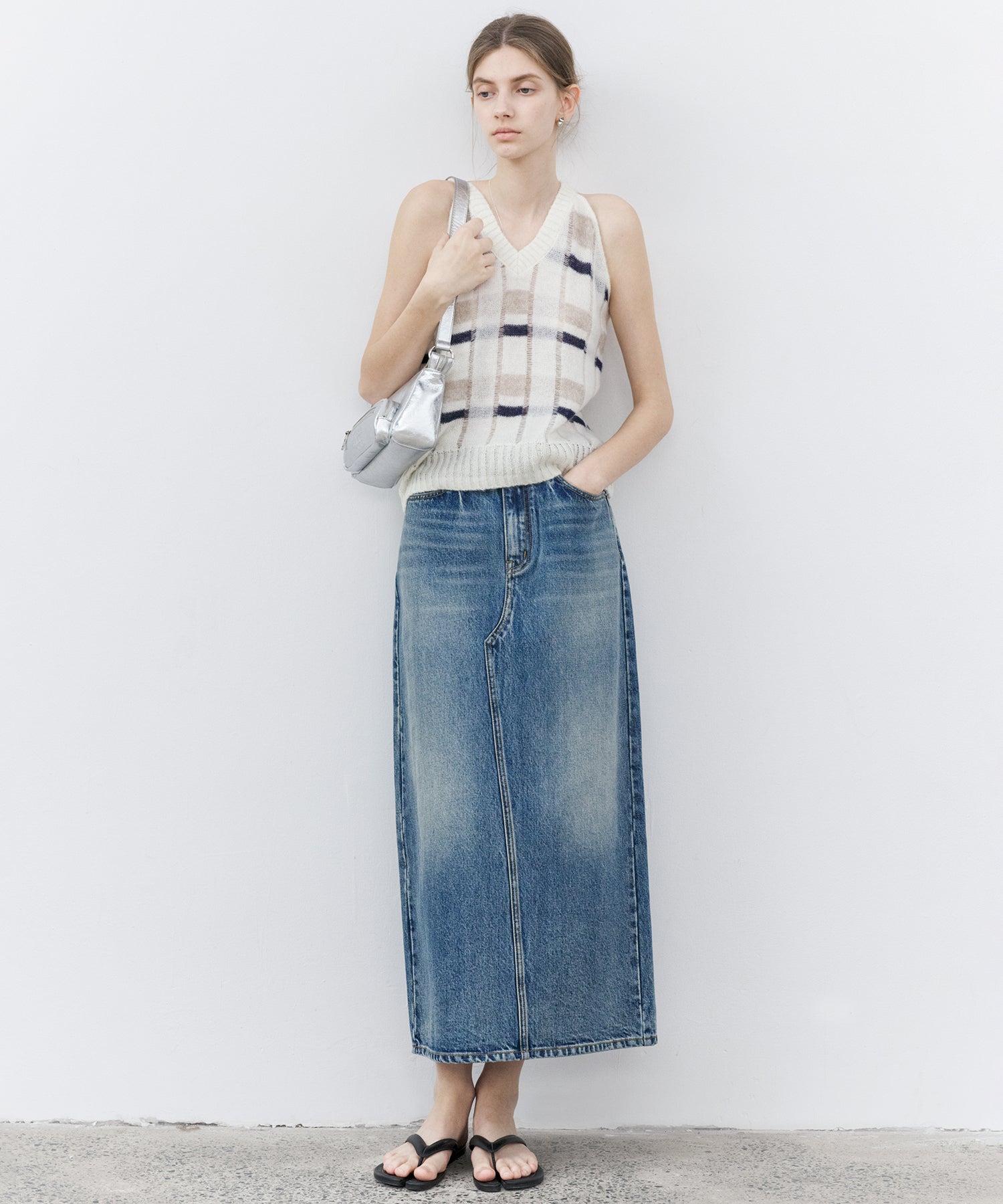 Used Wash I-Line Denim Long Skirt