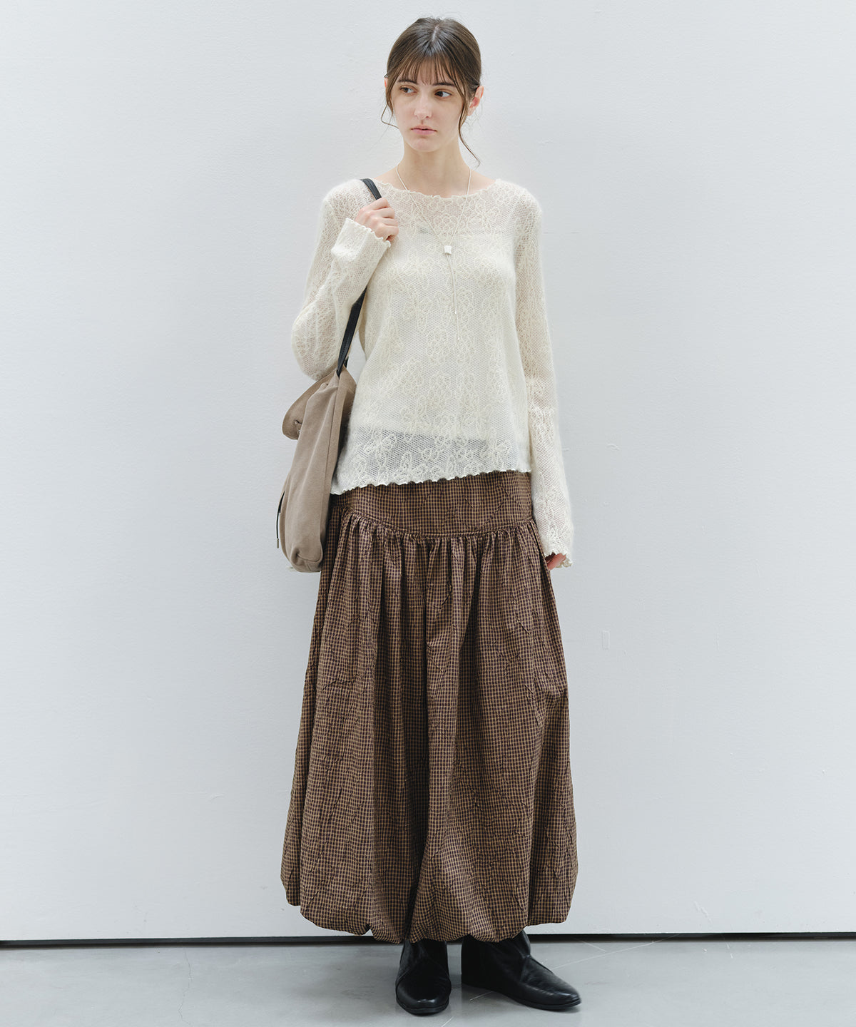 「9月下旬出荷予定」Vintage Check Balloon Long Skirt