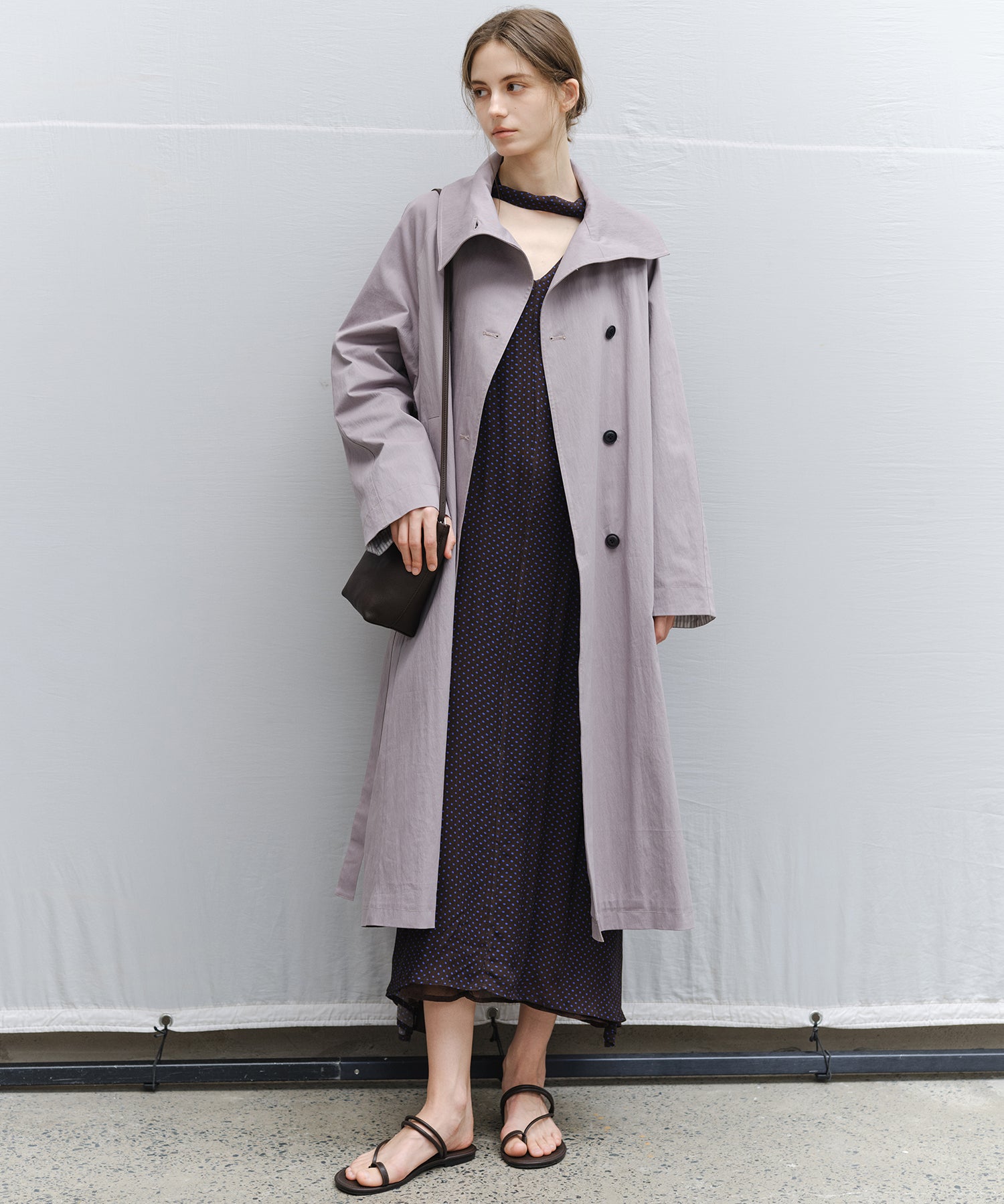 Wrap Collar Belted Long Trench Coat