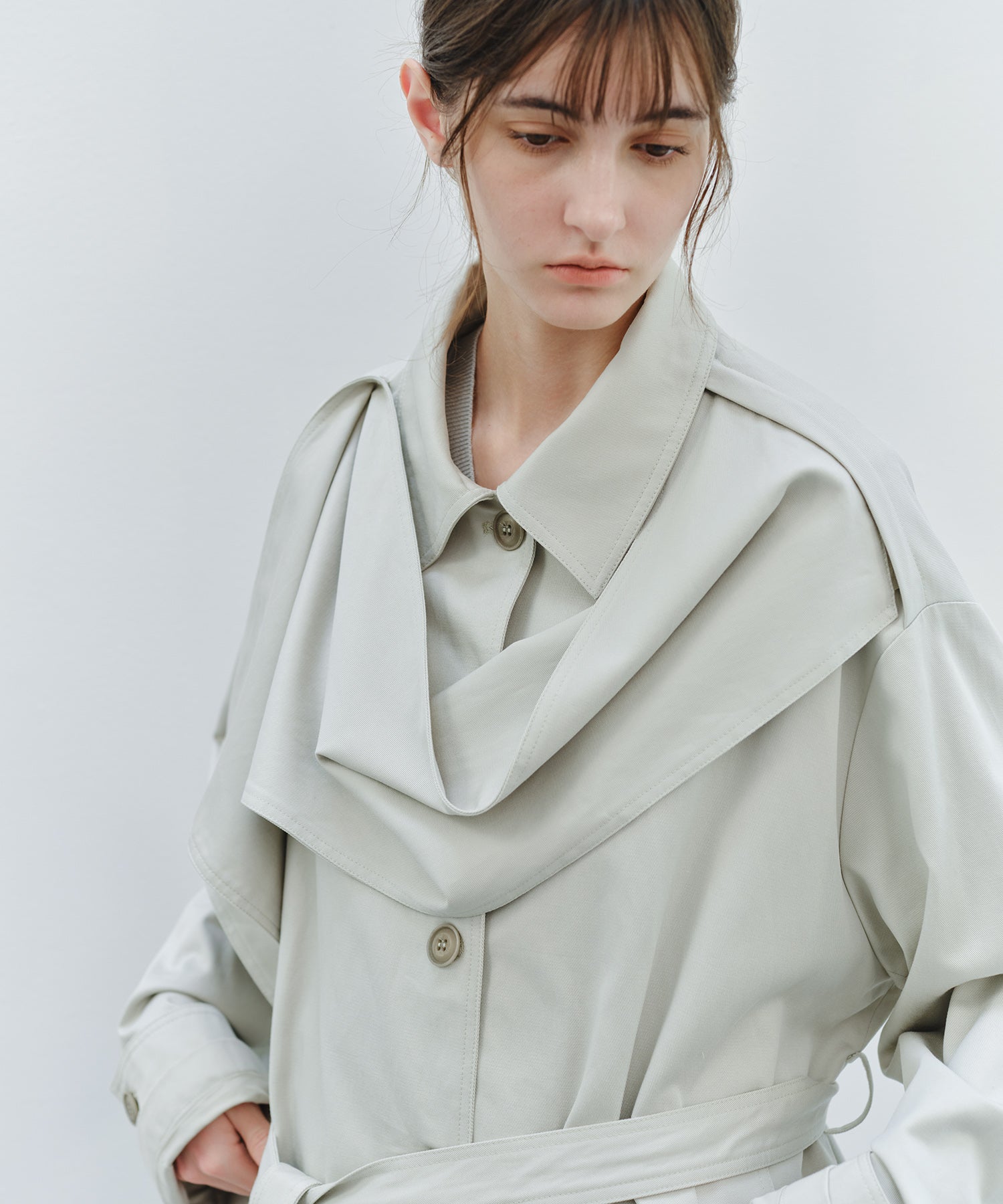 「9月下旬出荷予定」Detachable Scarf Belted Short Trench Coat