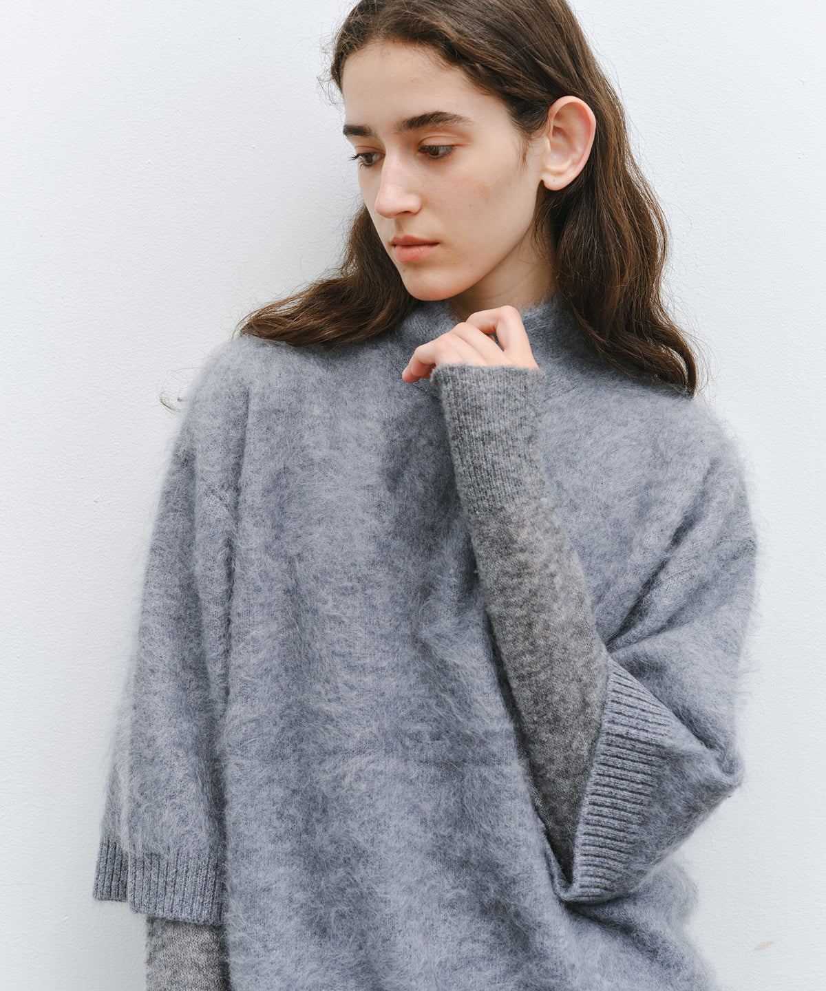 「10月下旬出荷予定」Brushed Cashmere-Blend Half Sleeve Knit Top