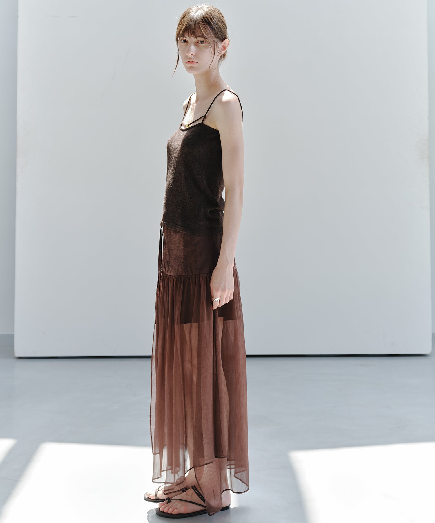 「8月中旬～下旬出荷」Sheer Layered Draped Long Skirt