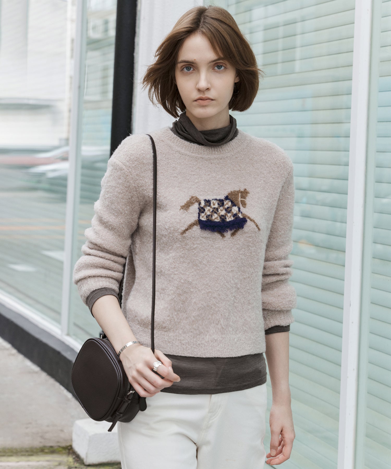 Pony Jacquard Crewneck Knit Sweater