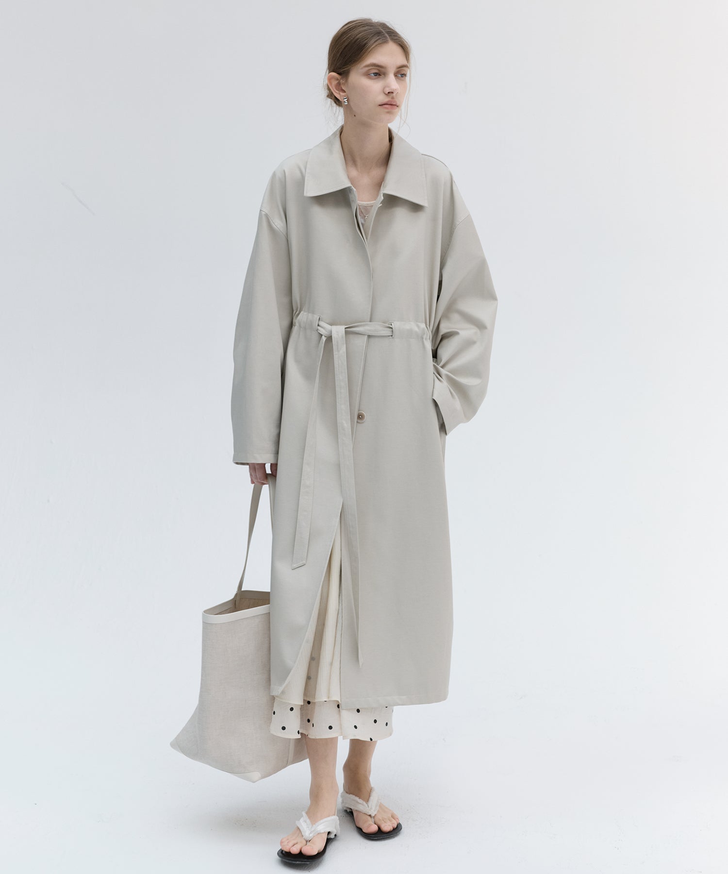 Drawstring Waist Relaxed Fit Long Coat