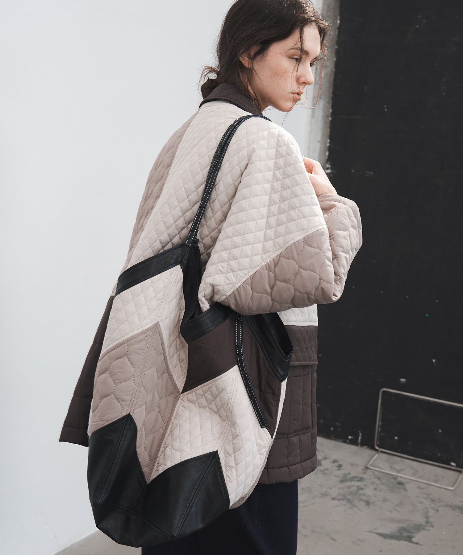 Geometric Colorblock Quilted Tote Bag
