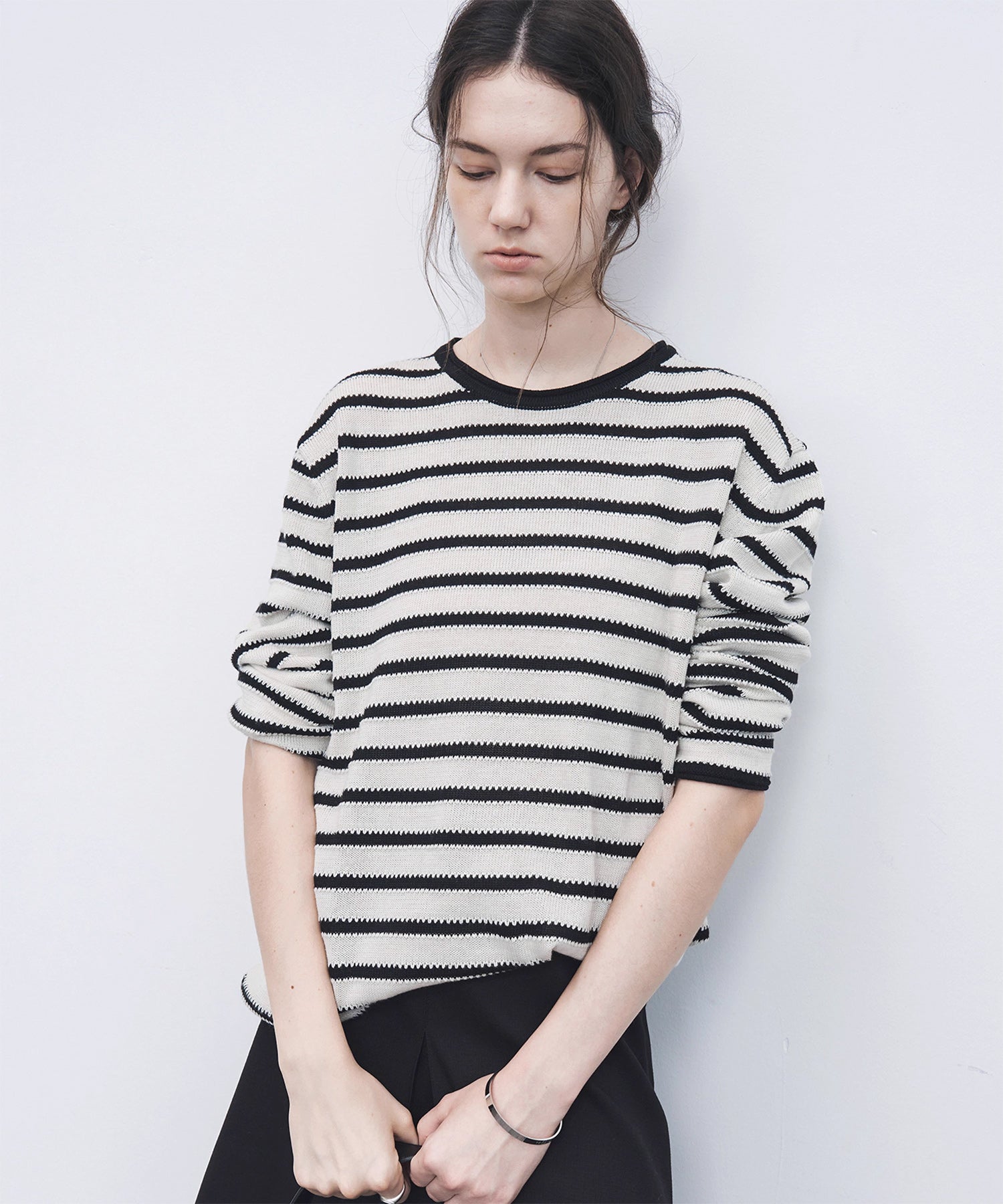 Textured Stripe Panel Knit Sweater