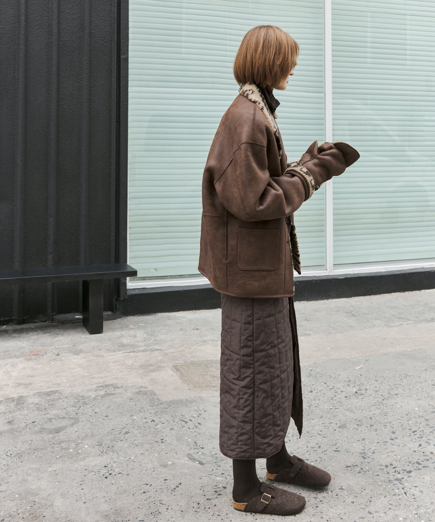 Fair Isle Faux Shearling Jacket with Gloves