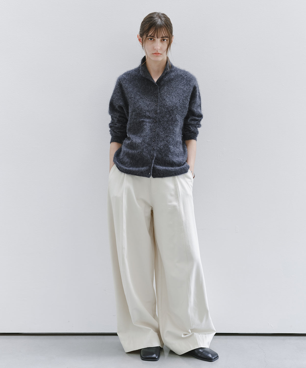 Brushed Cashmere-Blend High Neck Knit Cardigan