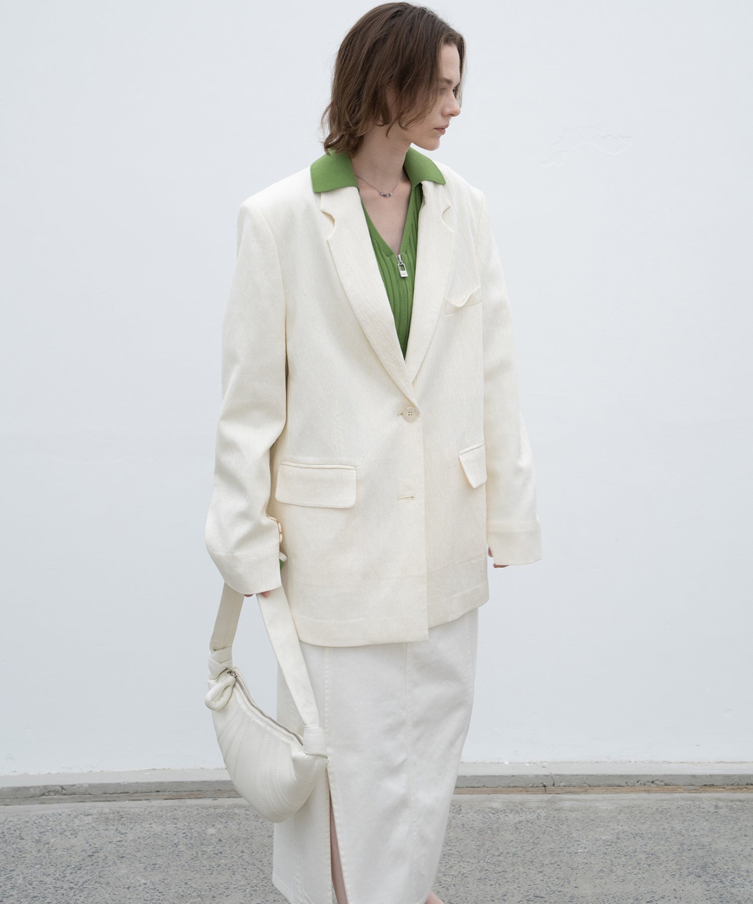 Crinkled-Texture Single-Breasted Jacket