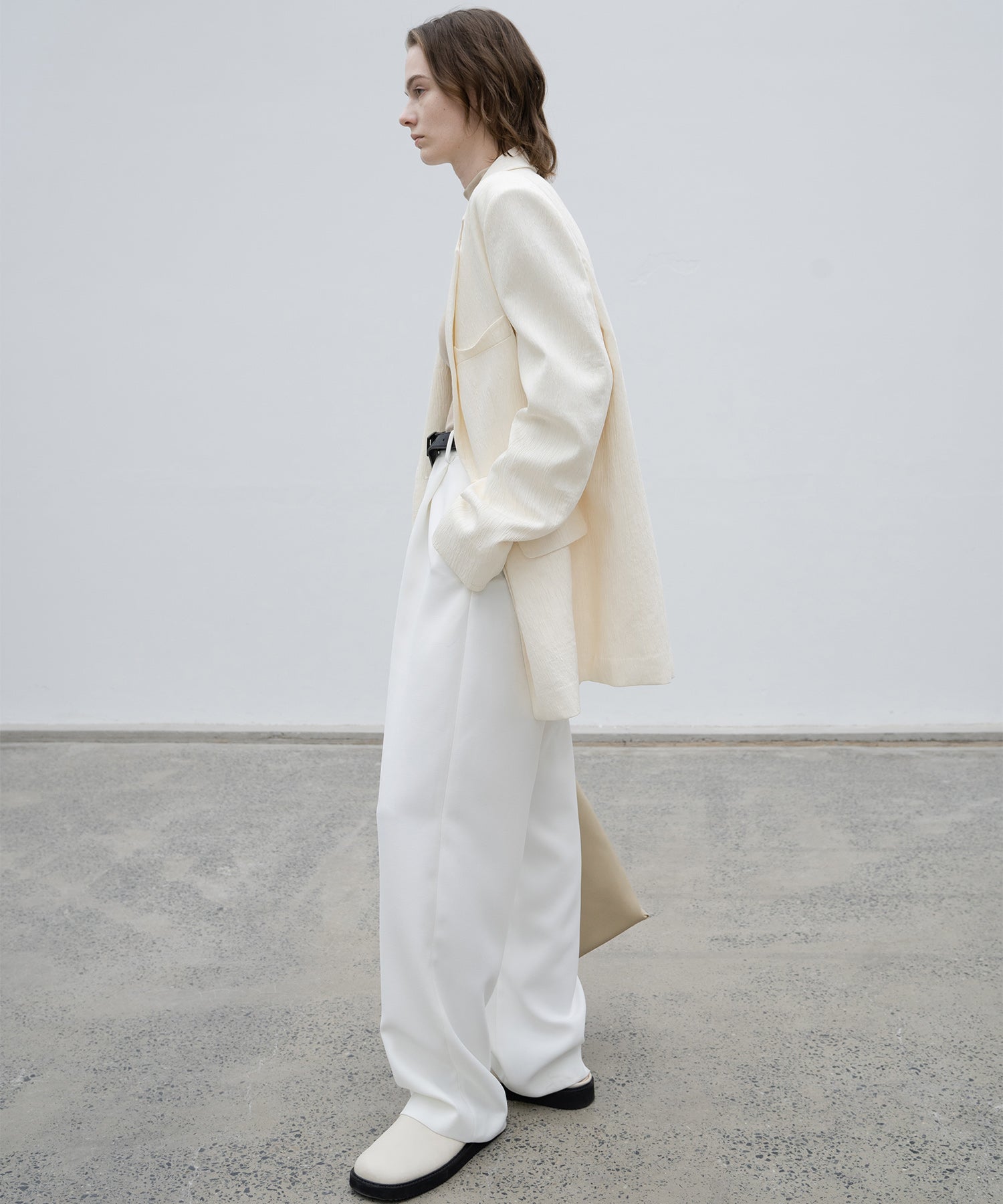 Crinkled-Texture Single-Breasted Jacket