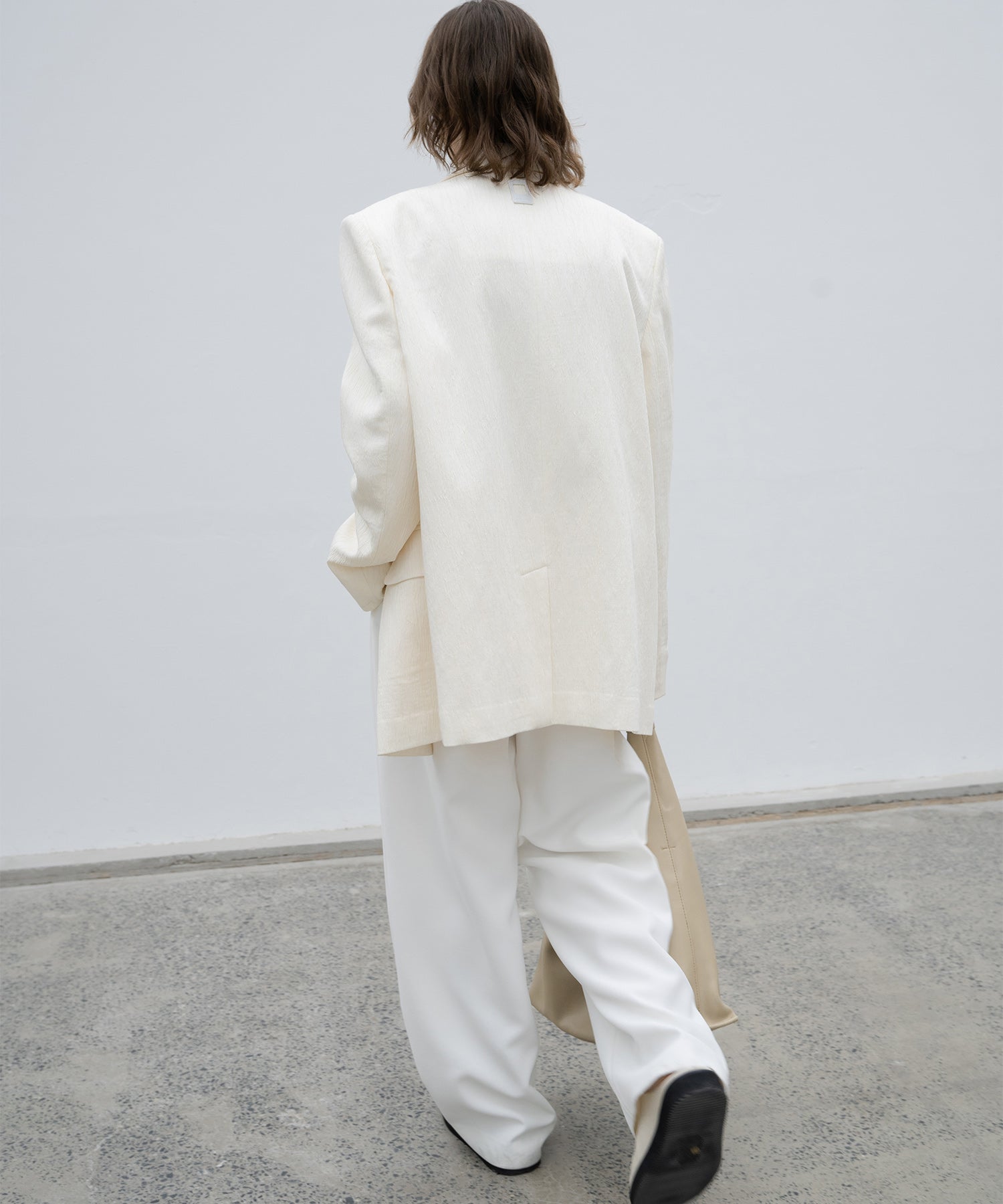 Crinkled-Texture Single-Breasted Jacket