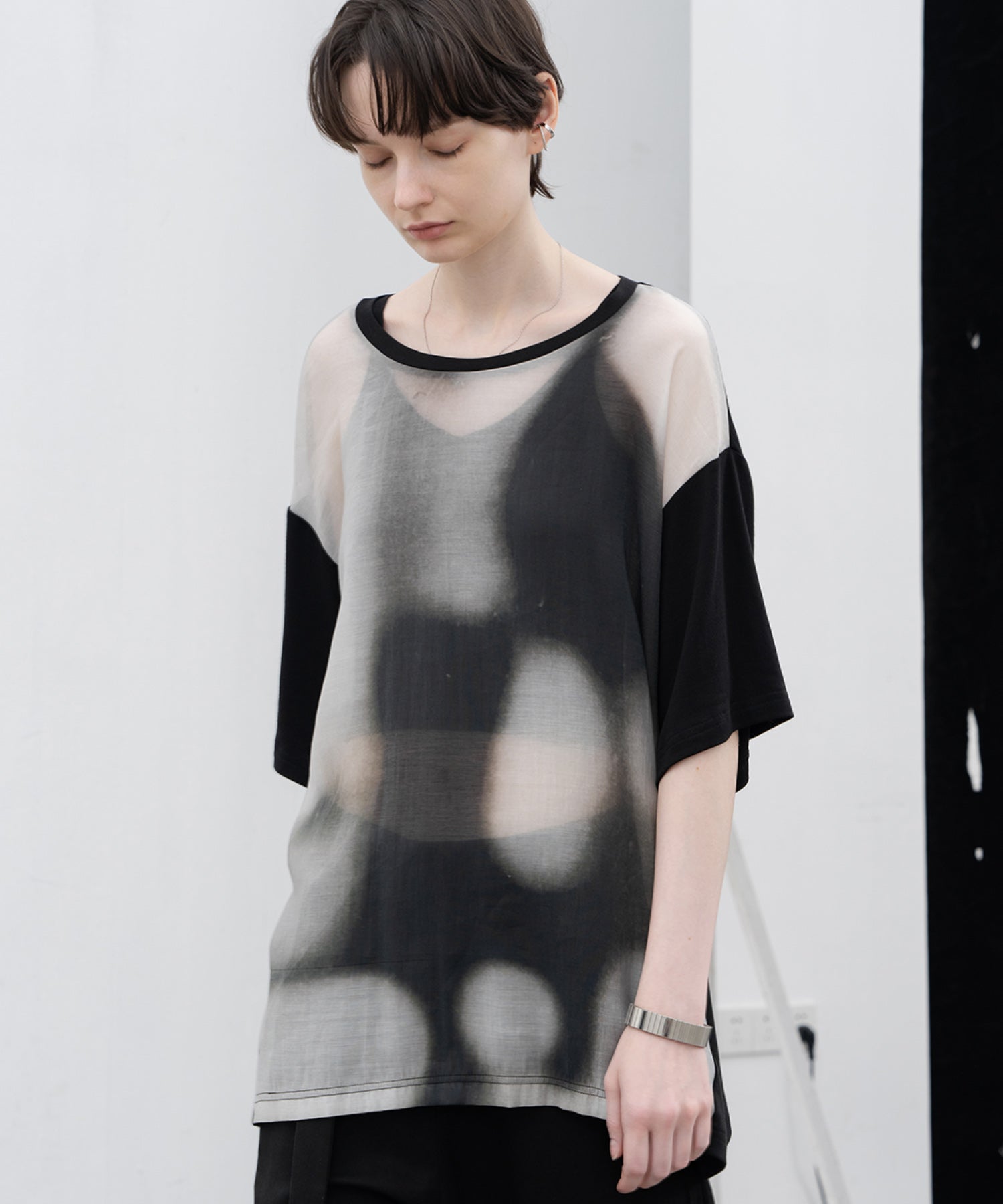Sheer print cut and sew tops / T-shirt