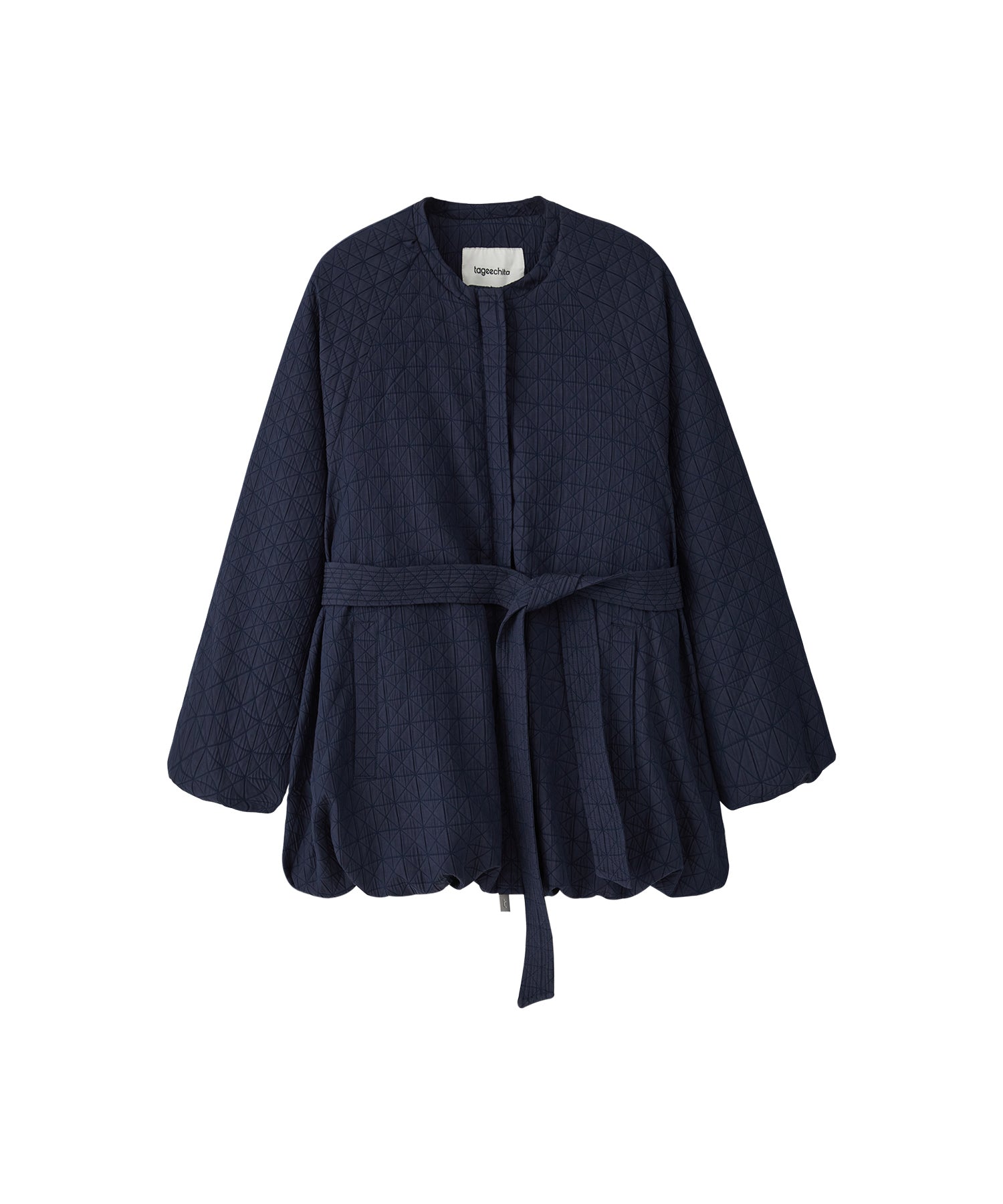 Diamond Jacquard Quilted Down Coat – Belt &amp; Scarf Set