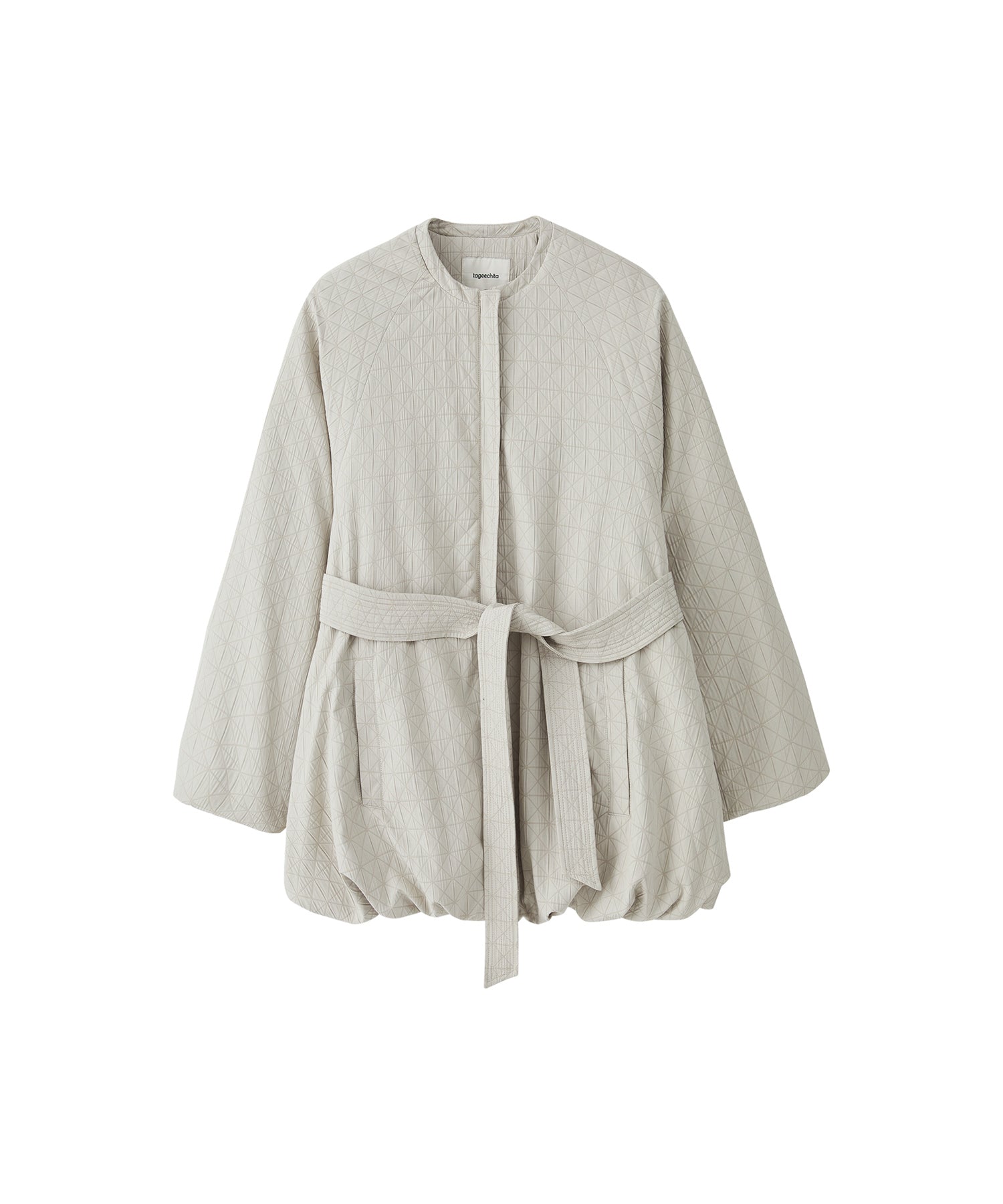 Diamond Jacquard Quilted Down Coat – Belt &amp; Scarf Set