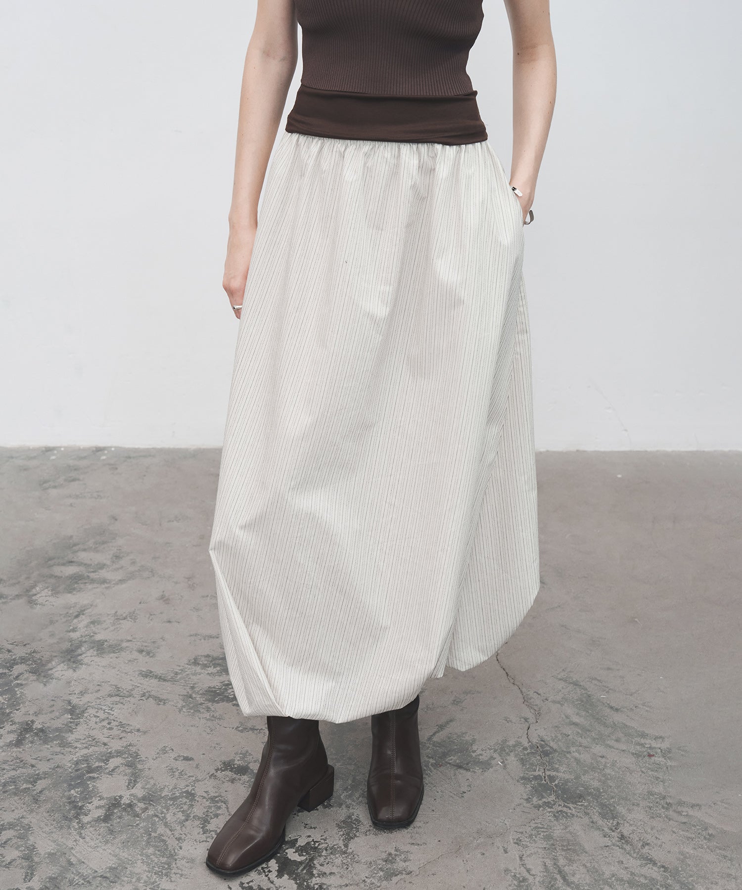 Twist-Detail Striped Balloon Skirt