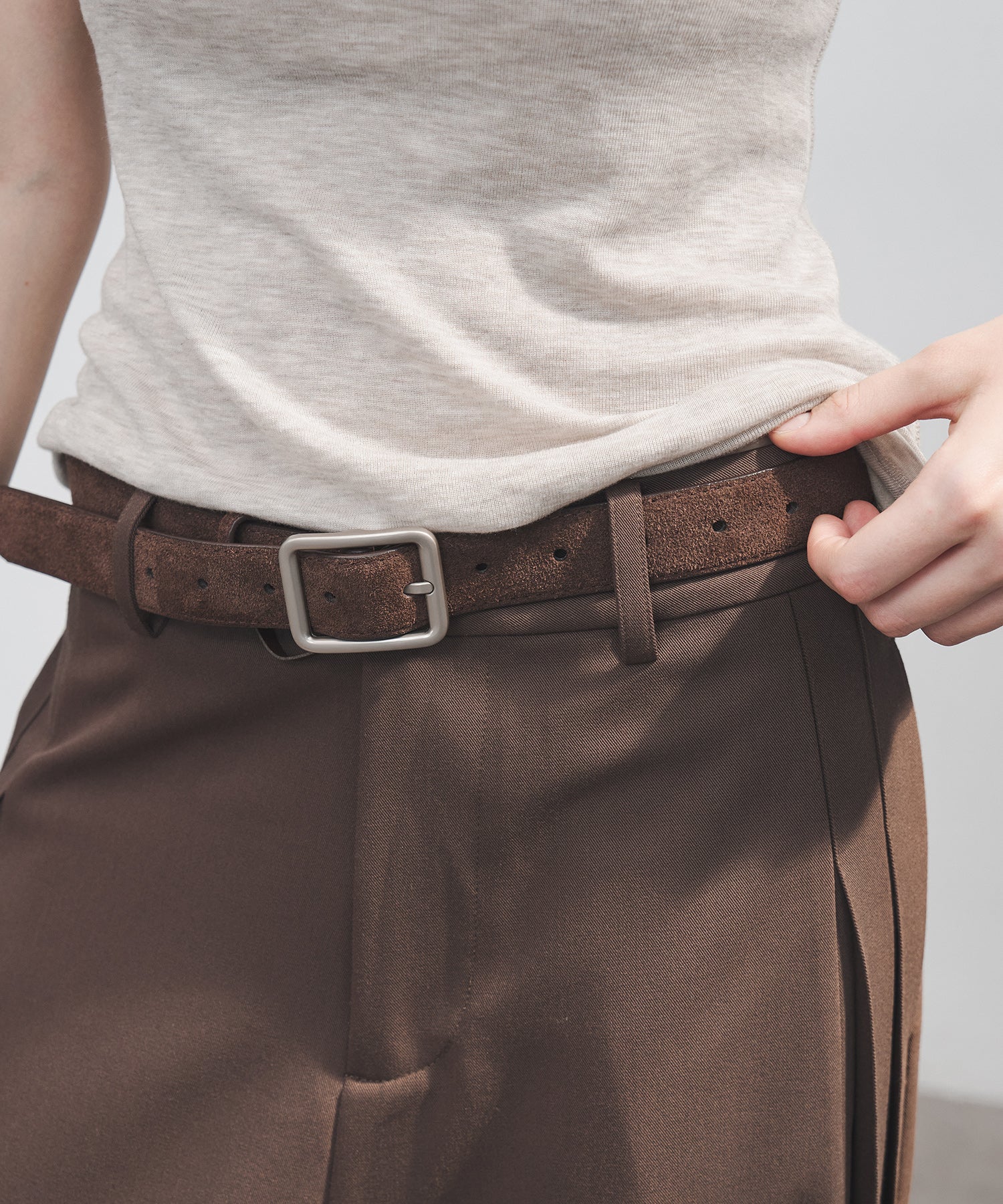 Minimalist Suede Leather Belt with Matte Silver Buckle