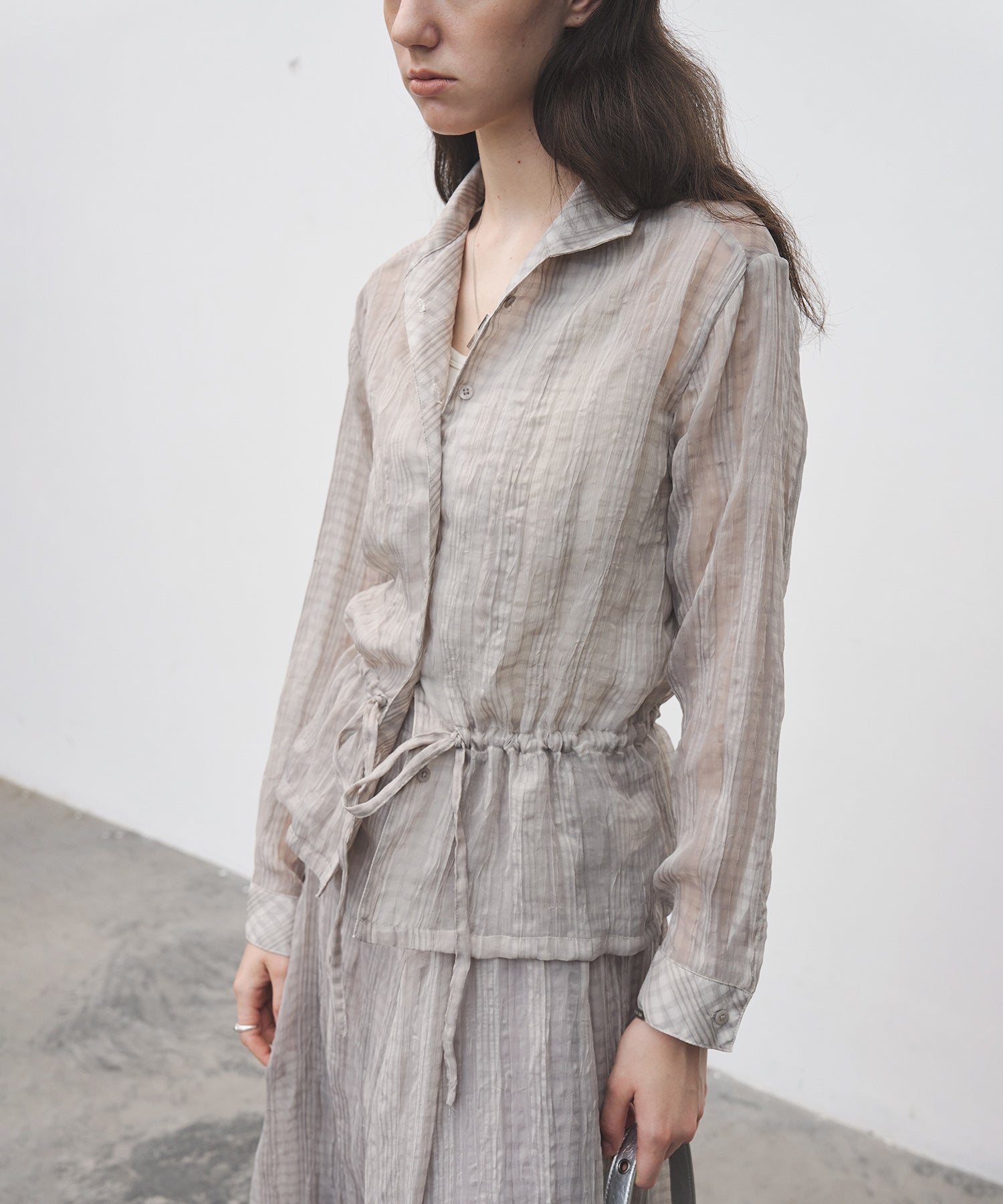 Drawstring Crinkled Check Shirt Jacket – Oversized Fit