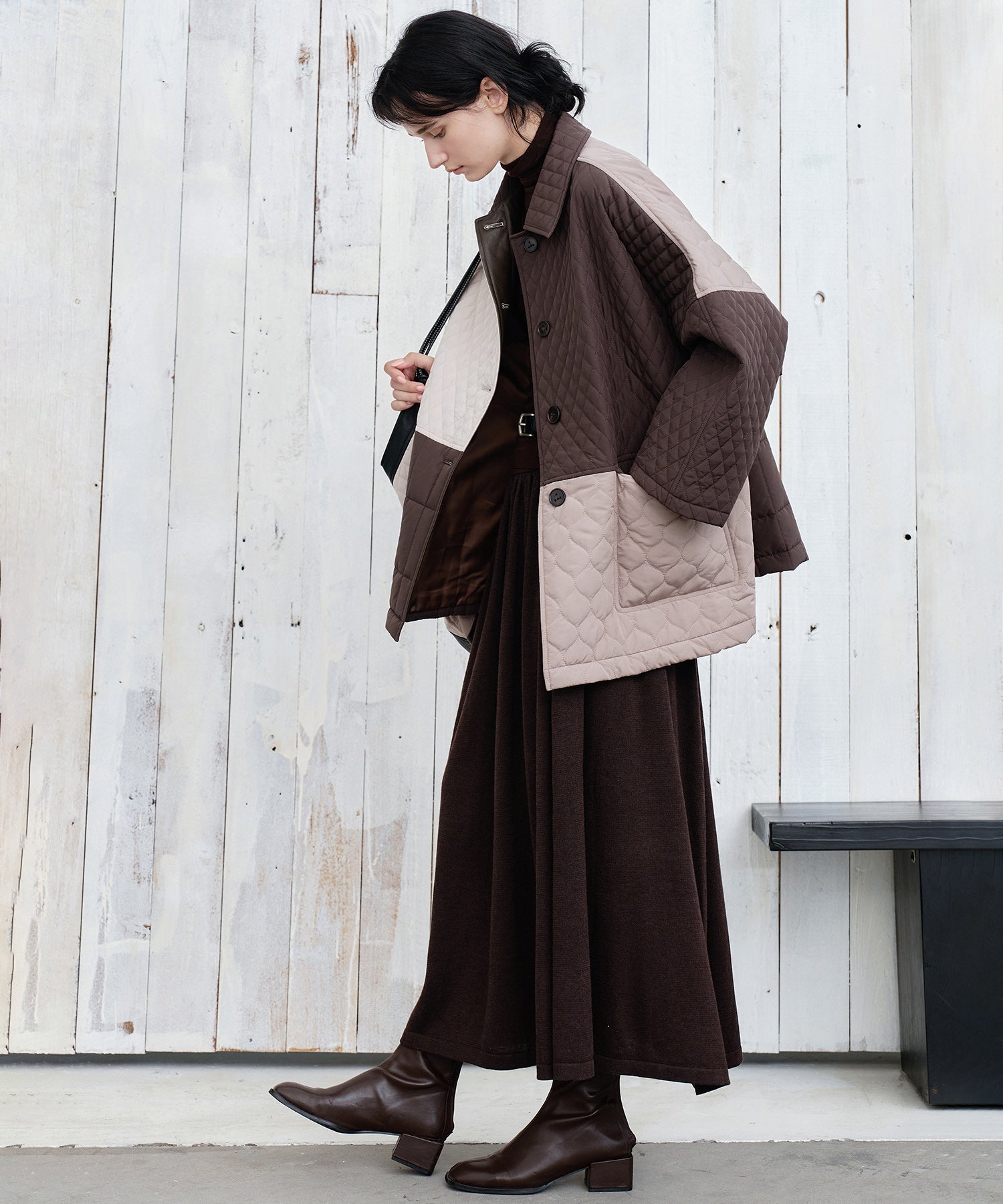 Geometric Colorblock Quilted Jacket(ジオメトリック配色キルティング