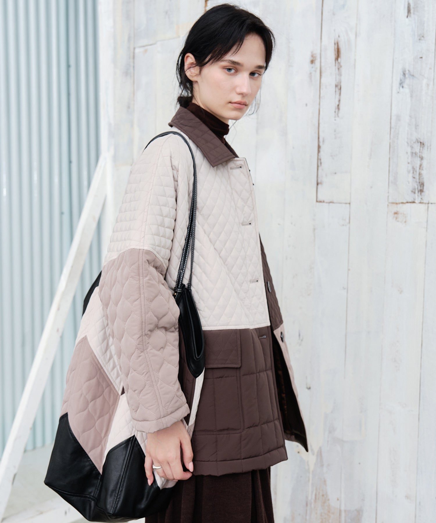 Geometric Colorblock Quilted Jacket