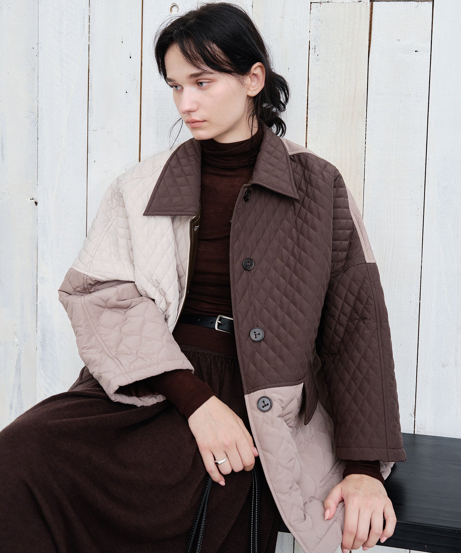 Geometric Colorblock Quilted Jacket