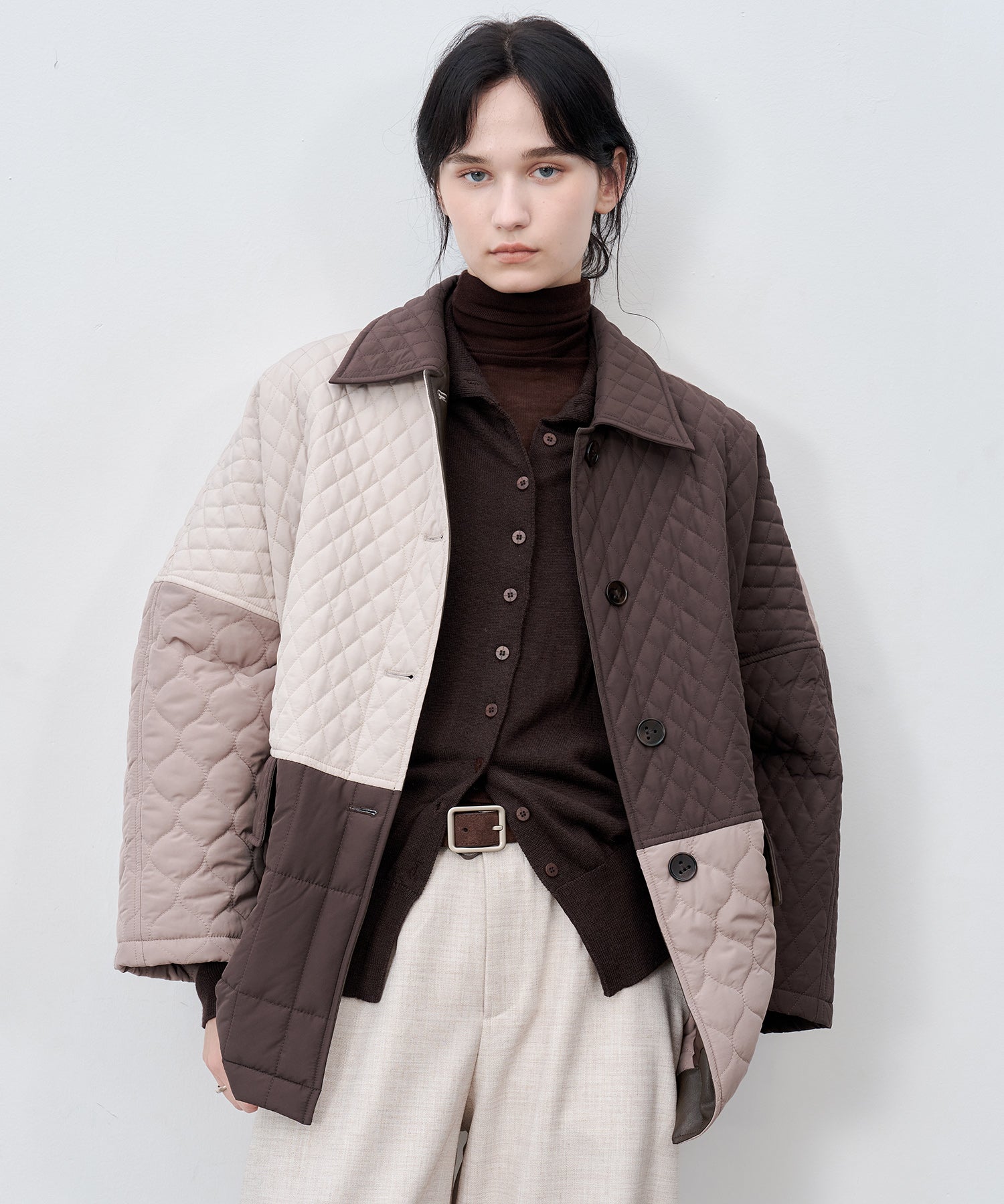 Geometric Colorblock Quilted Jacket