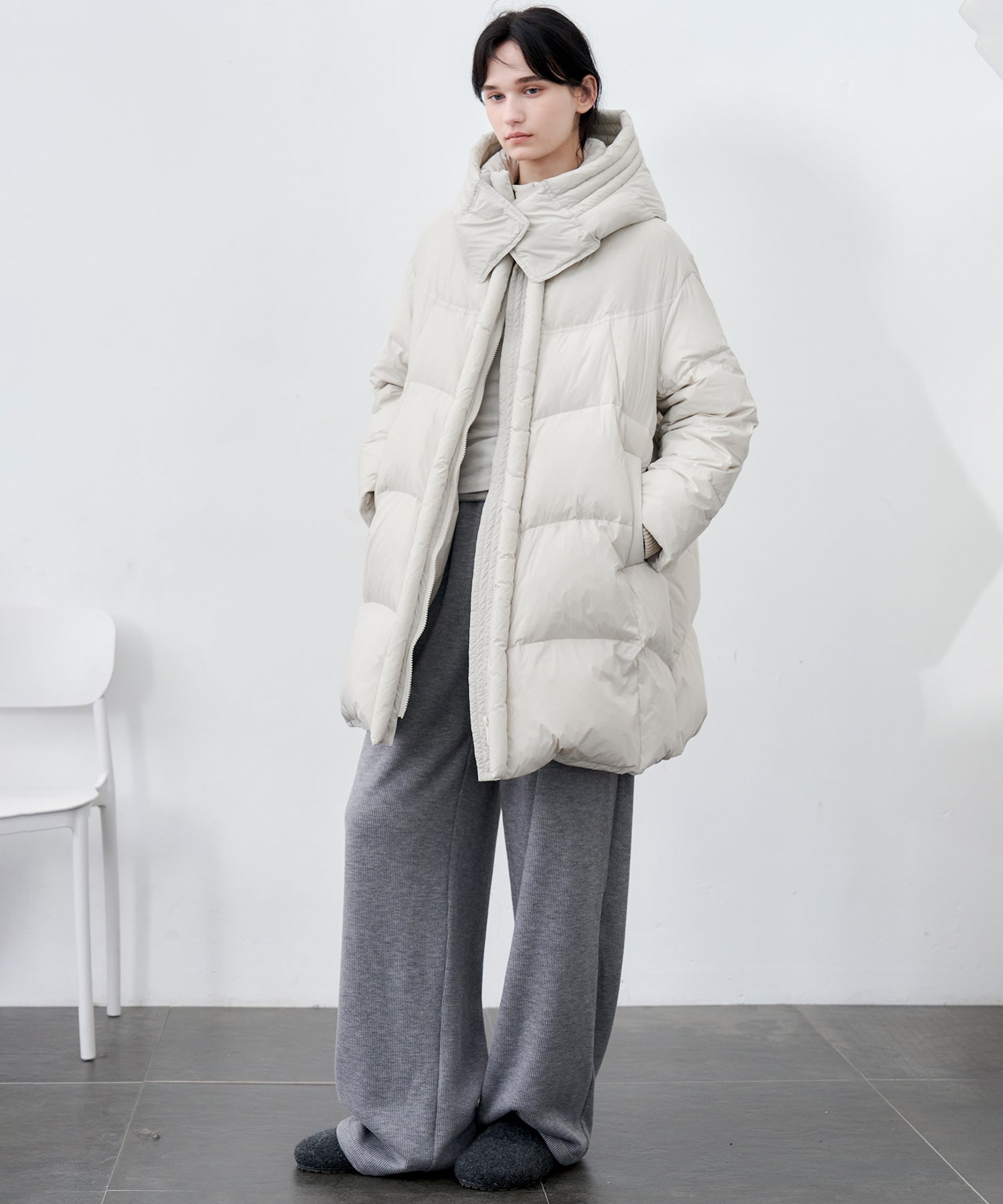 Mid-Length Stand Collar Hooded Oversize Down Coat