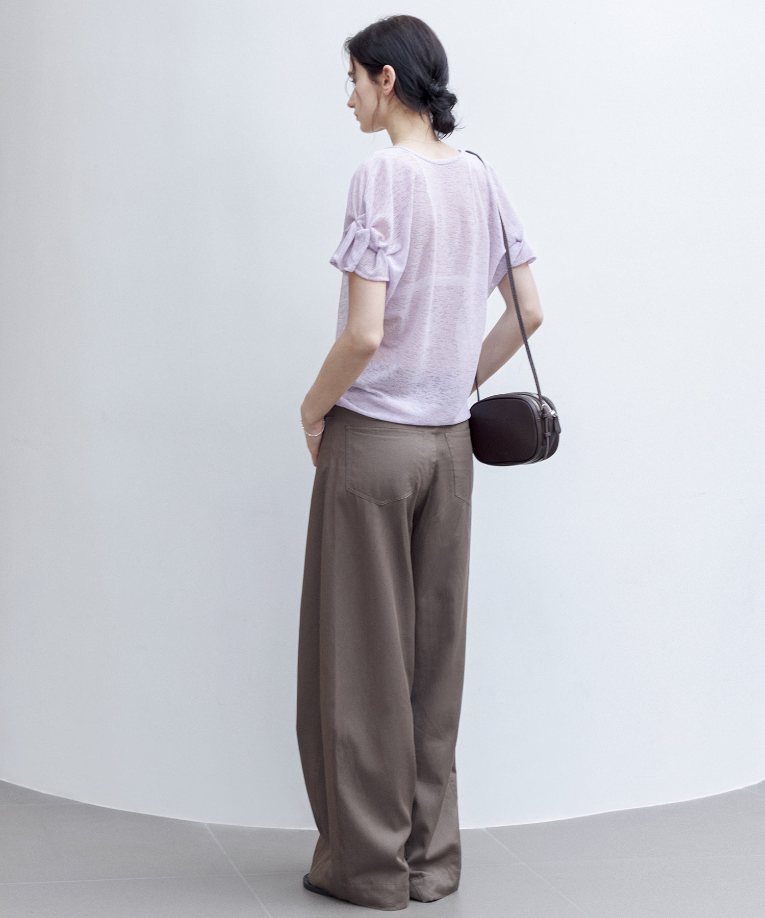 U-Neck Sheer T-Shirt with Design Cuff Detail