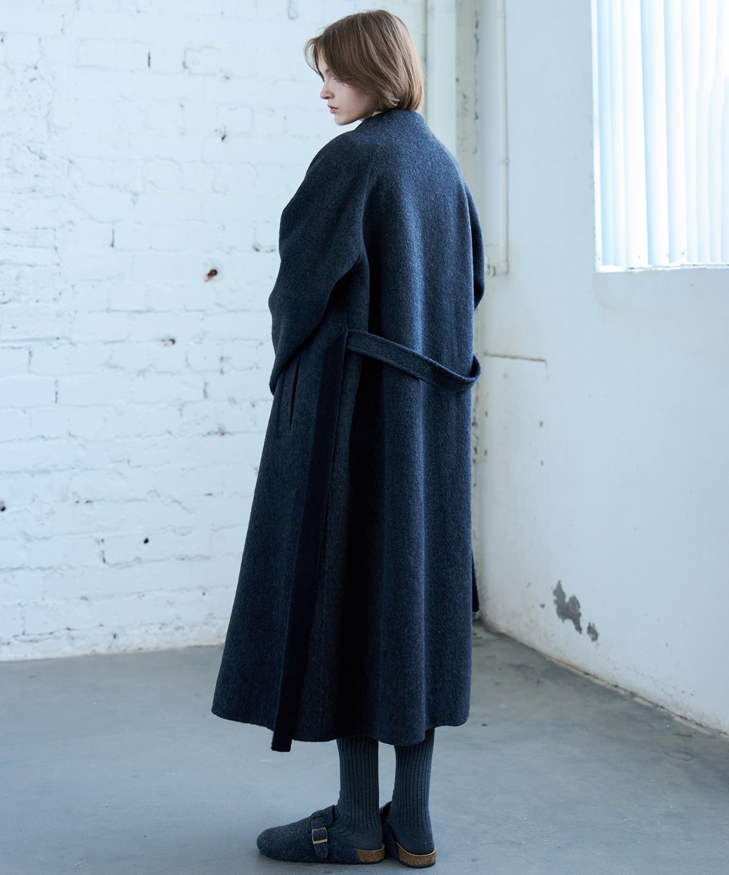 100% Wool Overlap Collar Double-Faced Long Coat