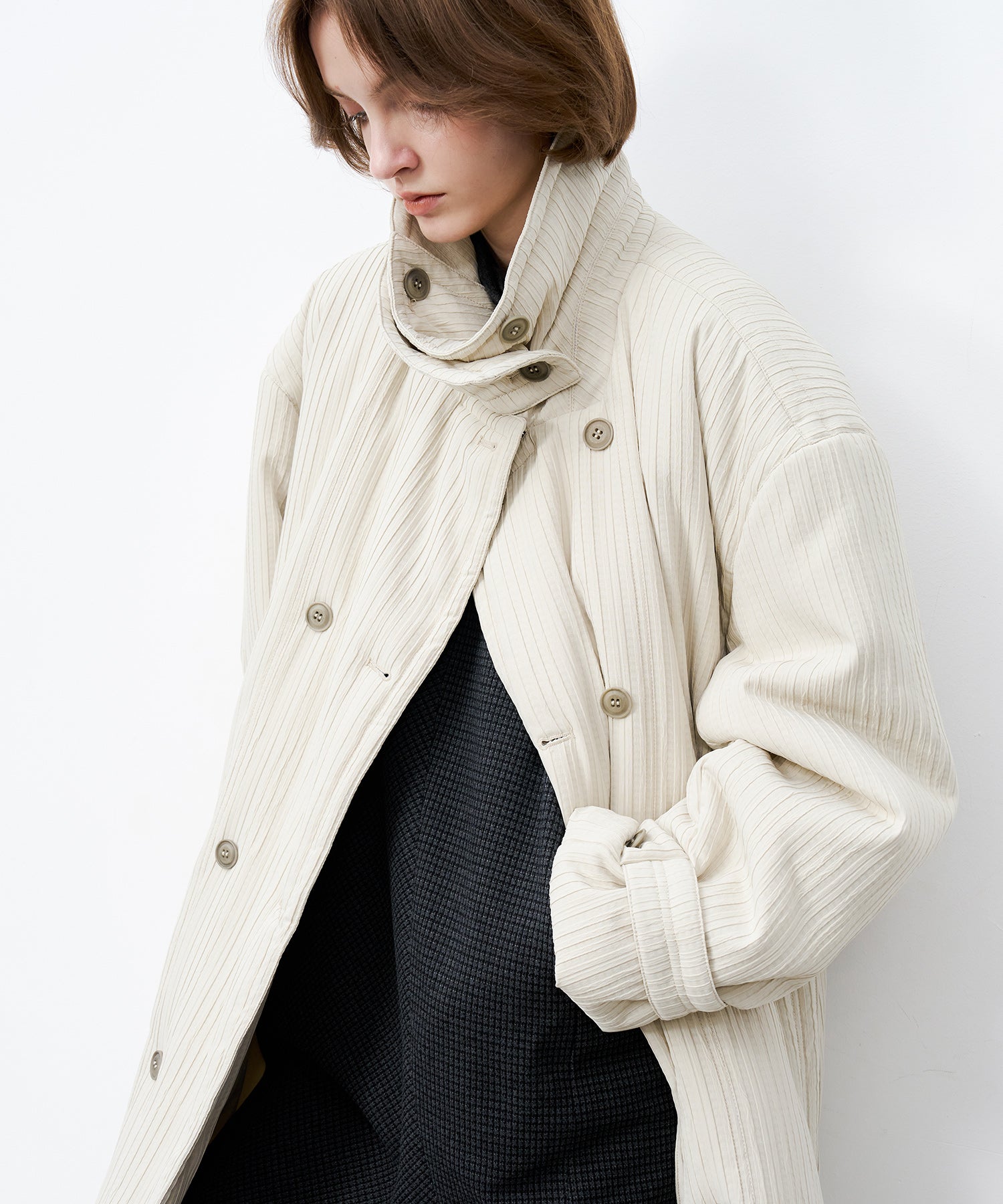 Stand Collar Oversized Long Cotton Coat