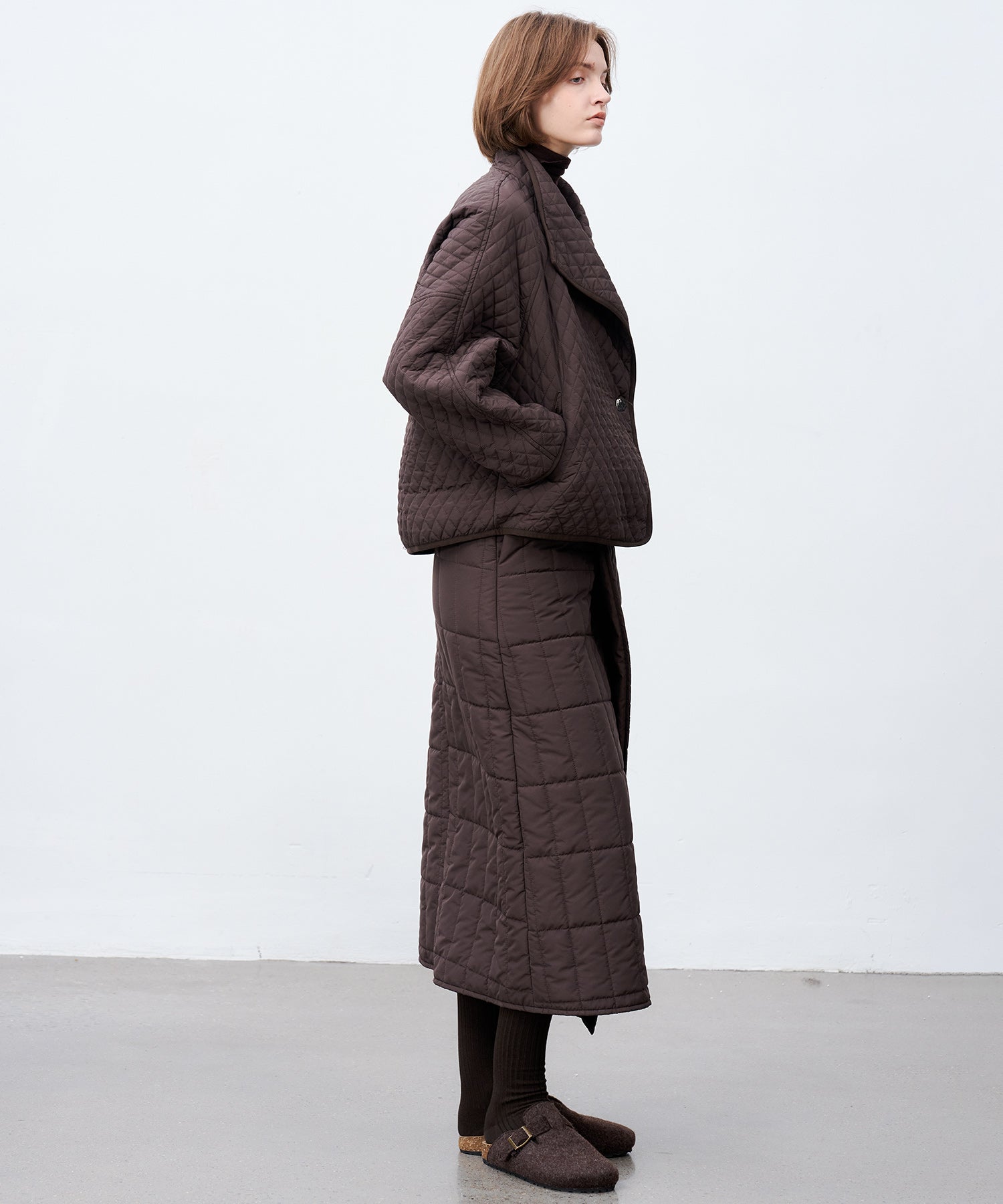 Quilted Overlap Long Skirt Straight Silhouette Padded Warm Winter Skirt