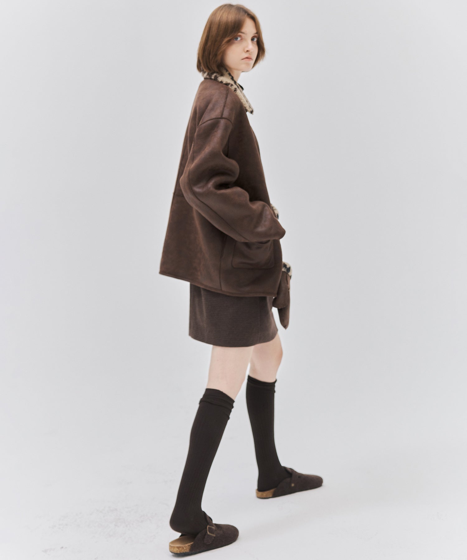 Fair Isle Faux Shearling Jacket with Gloves