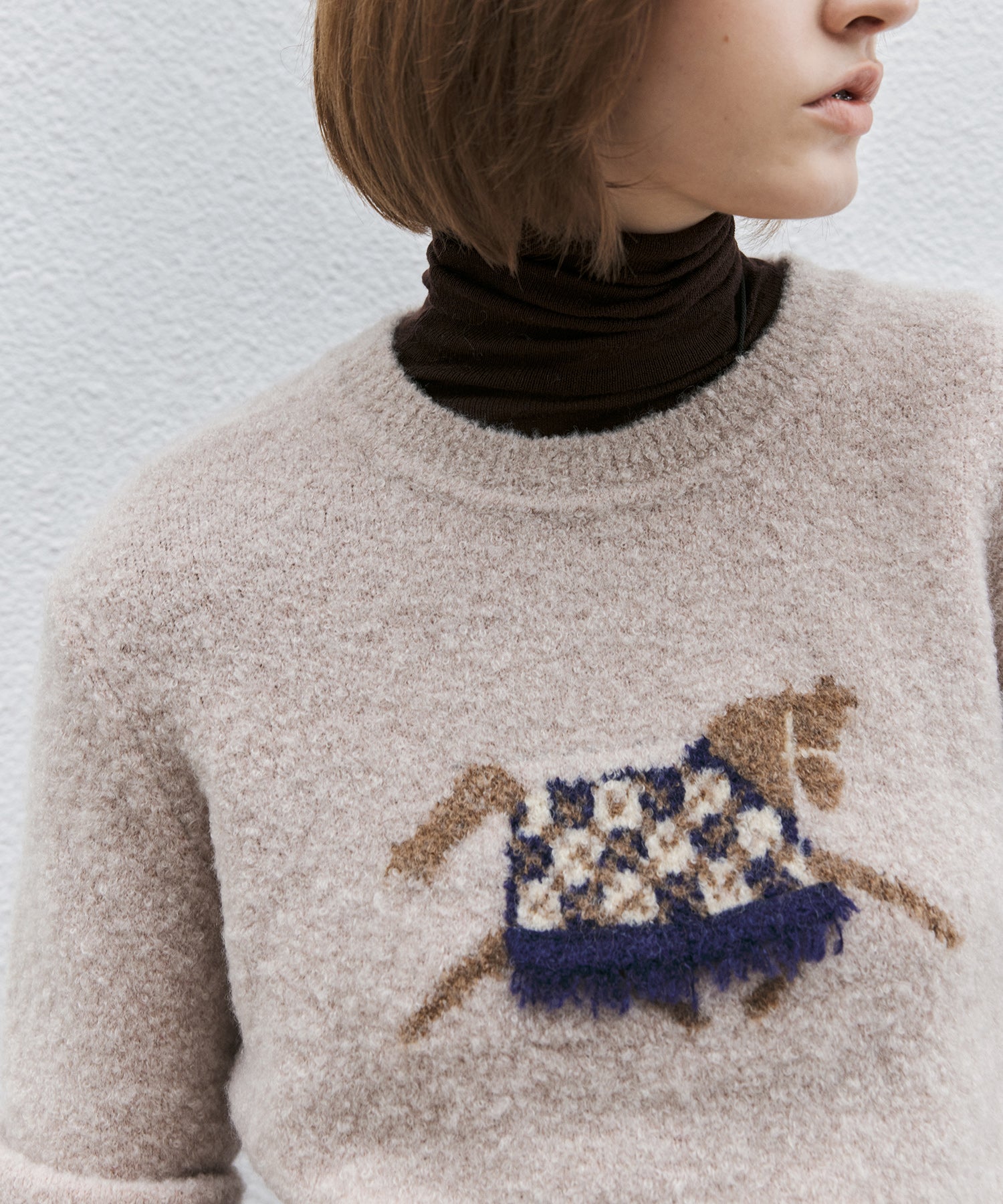 Pony Jacquard Crewneck Knit Sweater