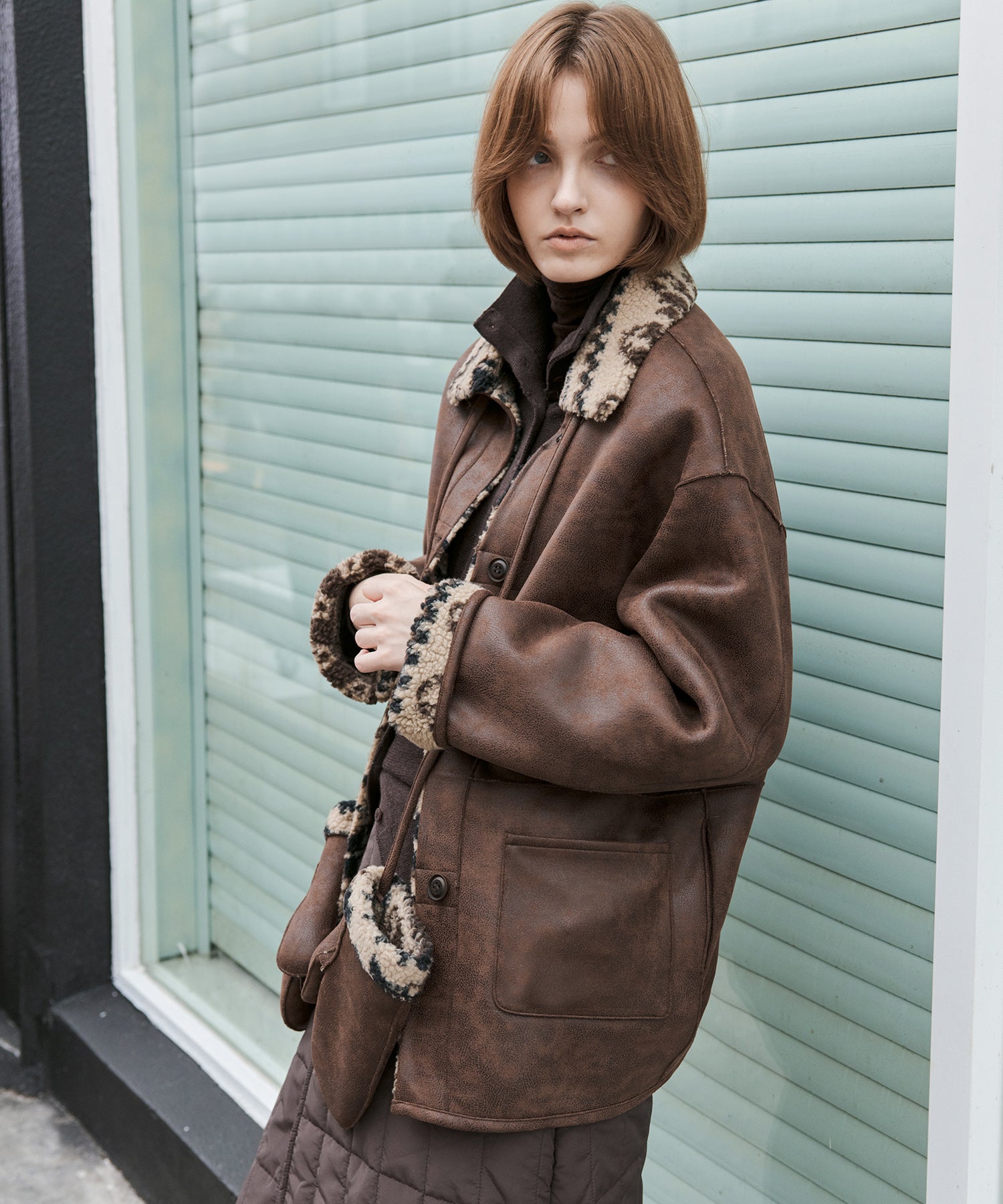 Fair Isle Faux Shearling Jacket with Gloves