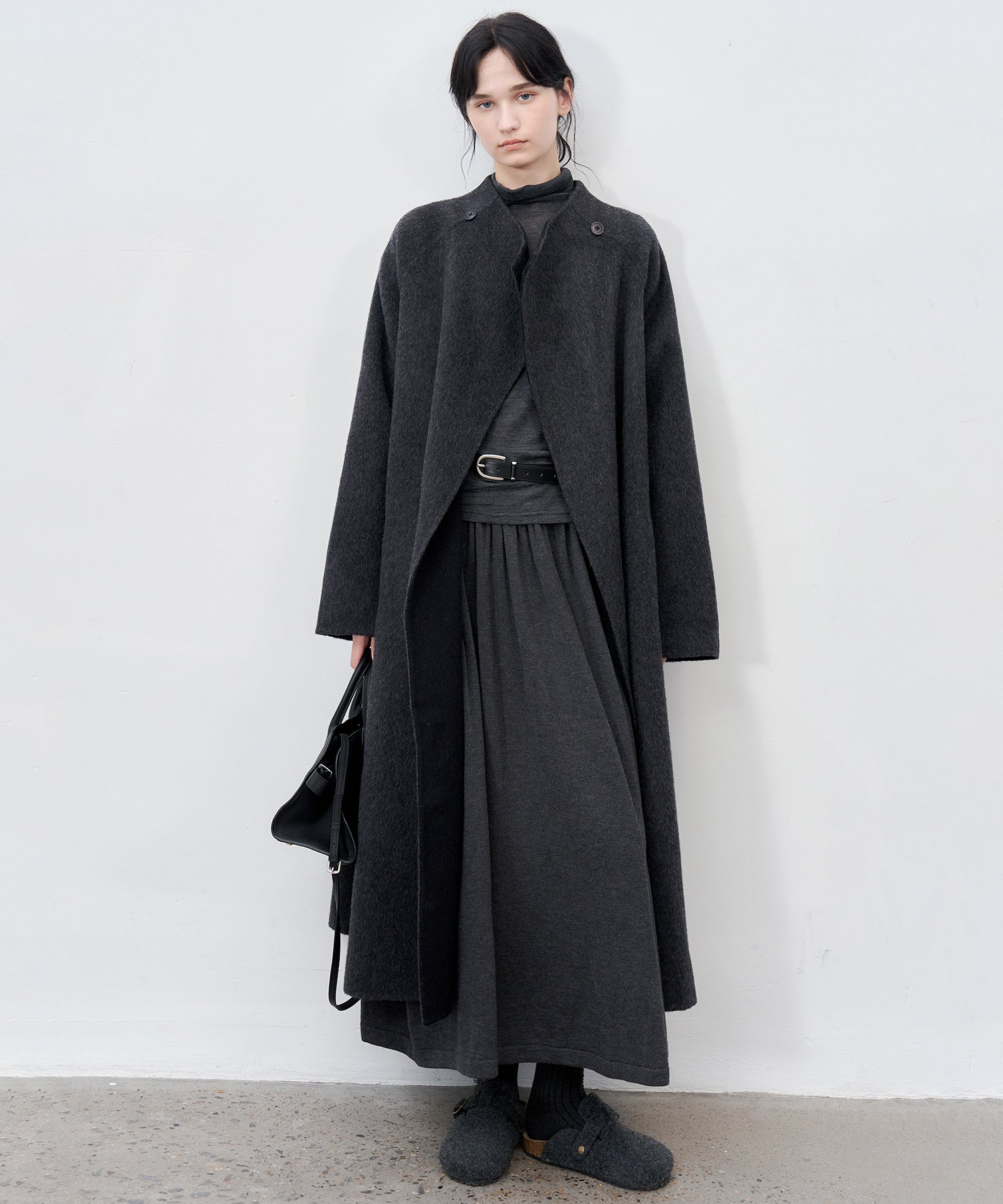 100% Wool Overlap Collar Double-Faced Long Coat