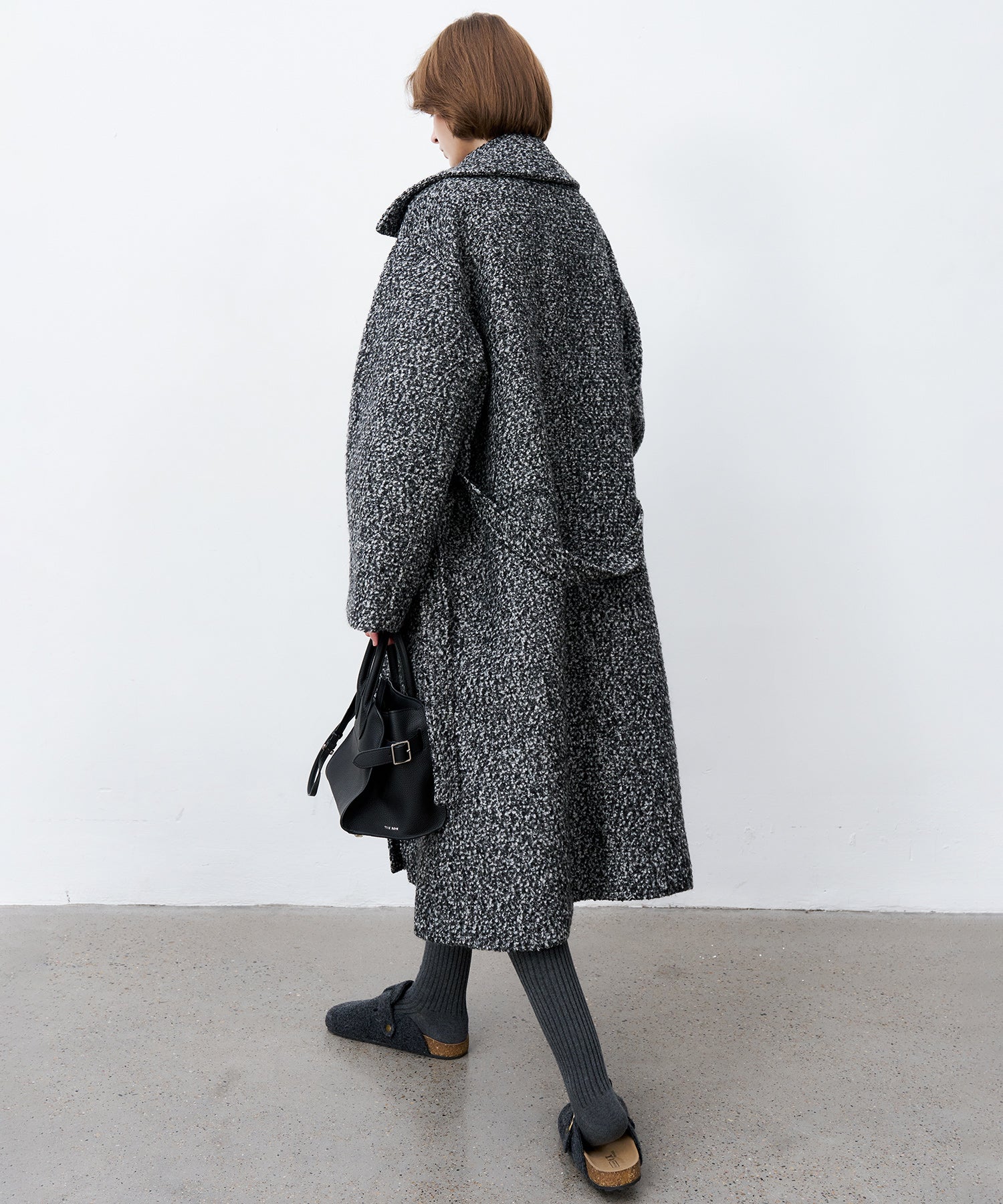 Mixed-Color Bouclé Wool Lapel Long Coat
