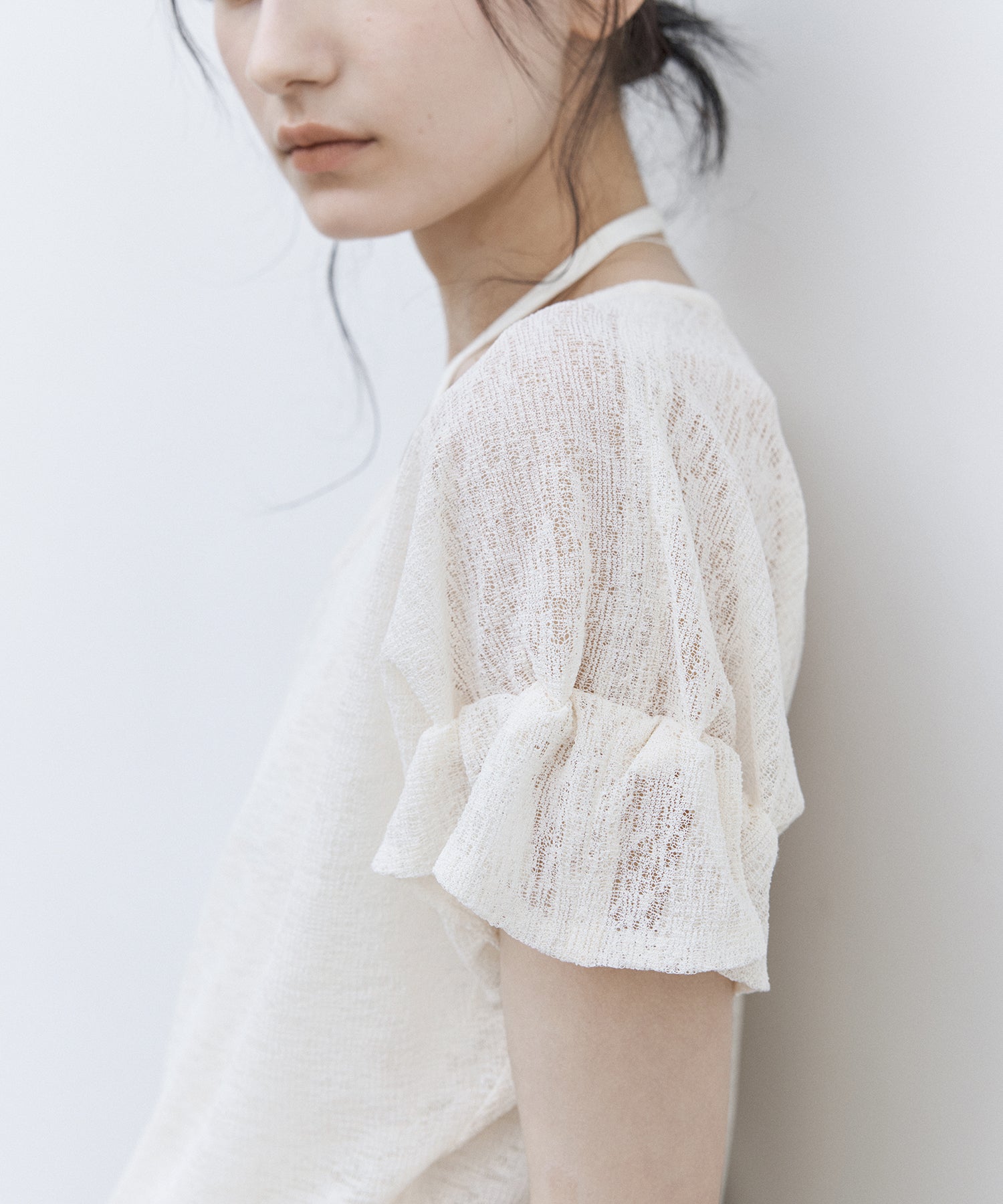 U-Neck Sheer T-Shirt with Design Cuff Detail