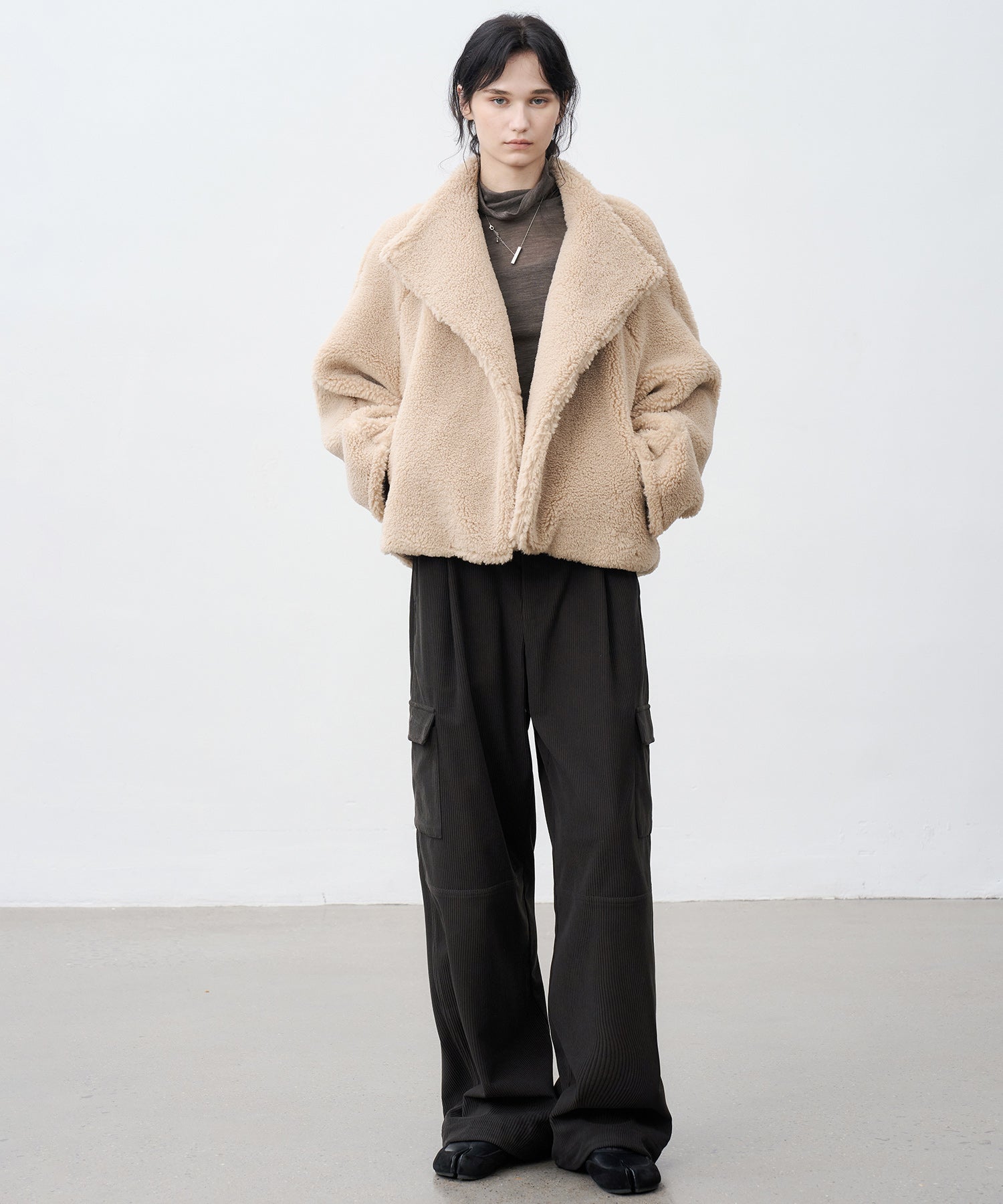Asymmetric Collar Faux Shearling Short Jacket
